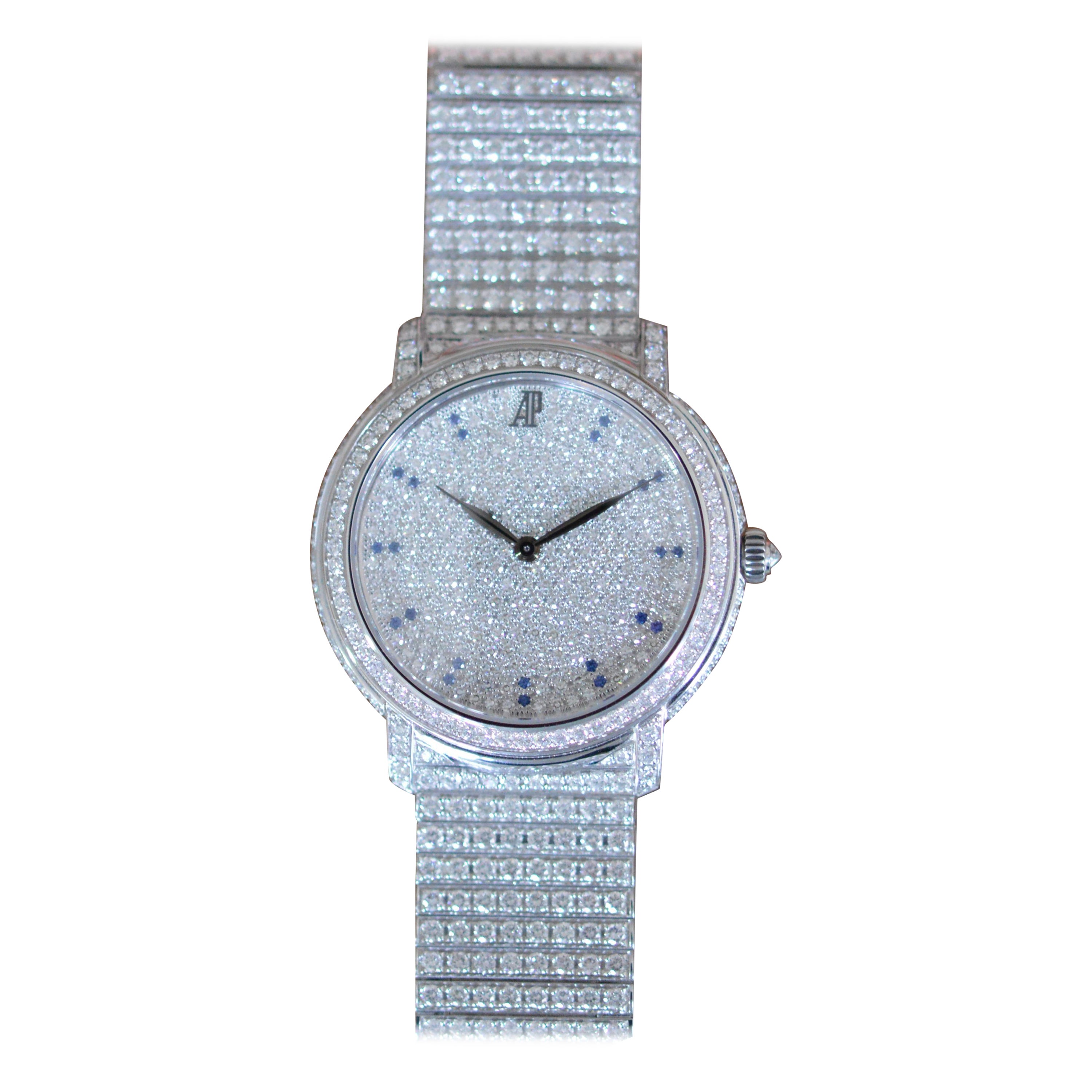 Audemars Piguet Jules Audemars 18K Weißgold Pavé Diamant Ungetragen Vollständiger Satz im Angebot
