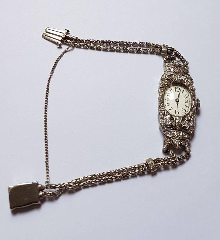 Old European Cut Audemars Piguet Ladies Art Deco Platinum Silver Diamond Wristwatch