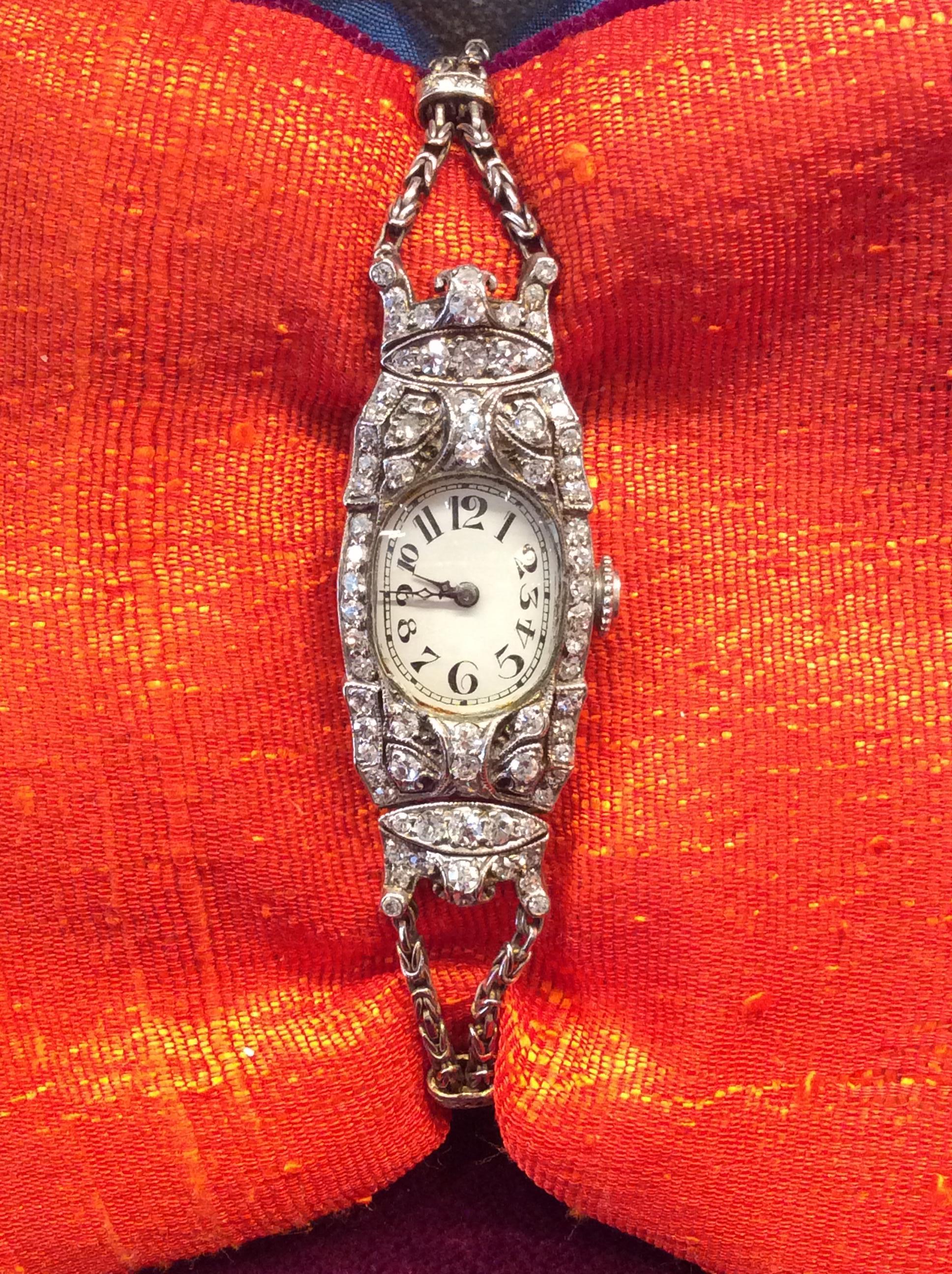 Audemars Piguet Ladies Art Deco Platinum Silver Diamond Wristwatch In Excellent Condition In Berlin, DE