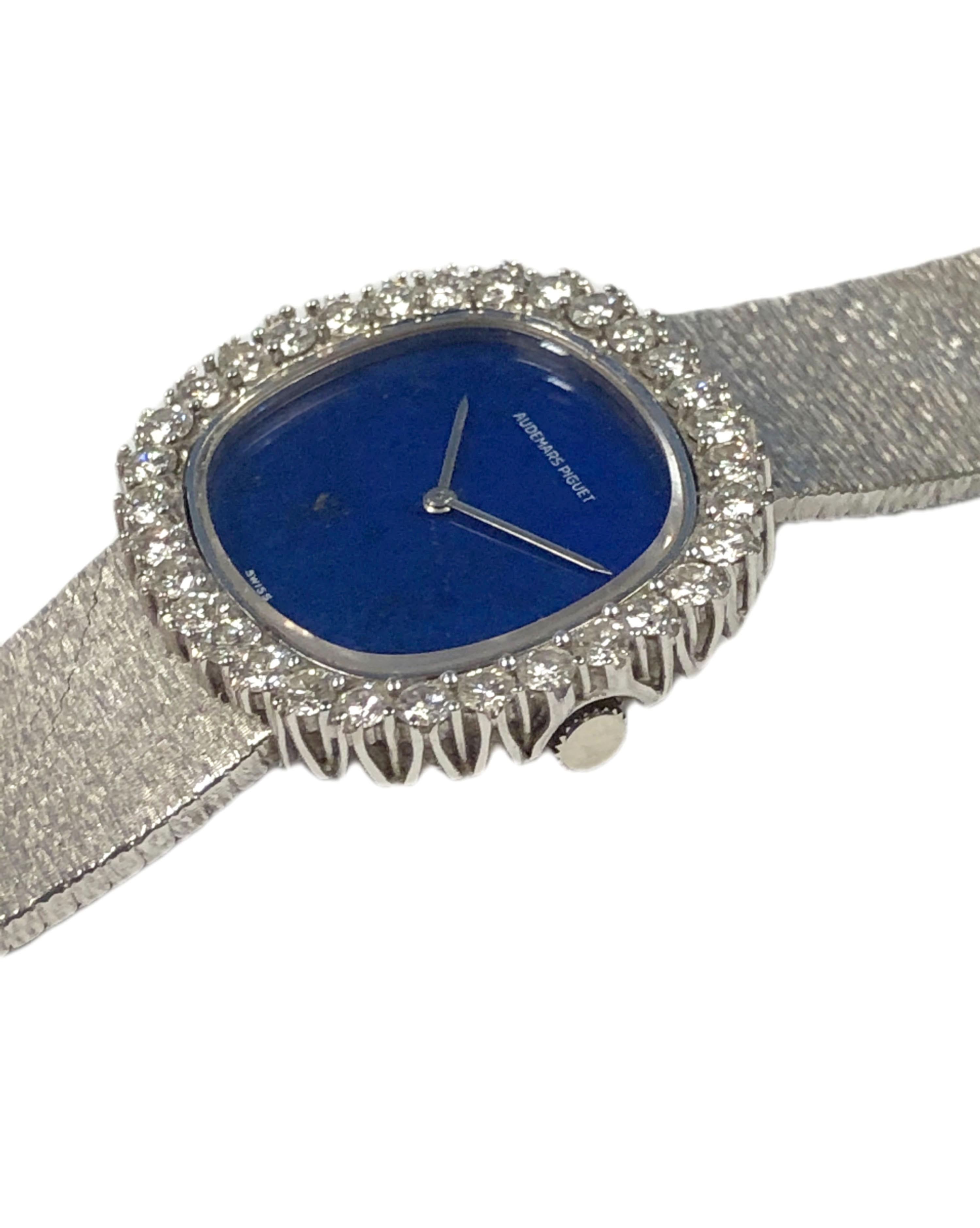 Audemars Piguet Ladies White Gold Diamond and Lapis Dial Mechanical Wrist Watch (Montre-bracelet mécanique en or blanc avec cadran en diamants et lapis) Excellent état - En vente à Chicago, IL