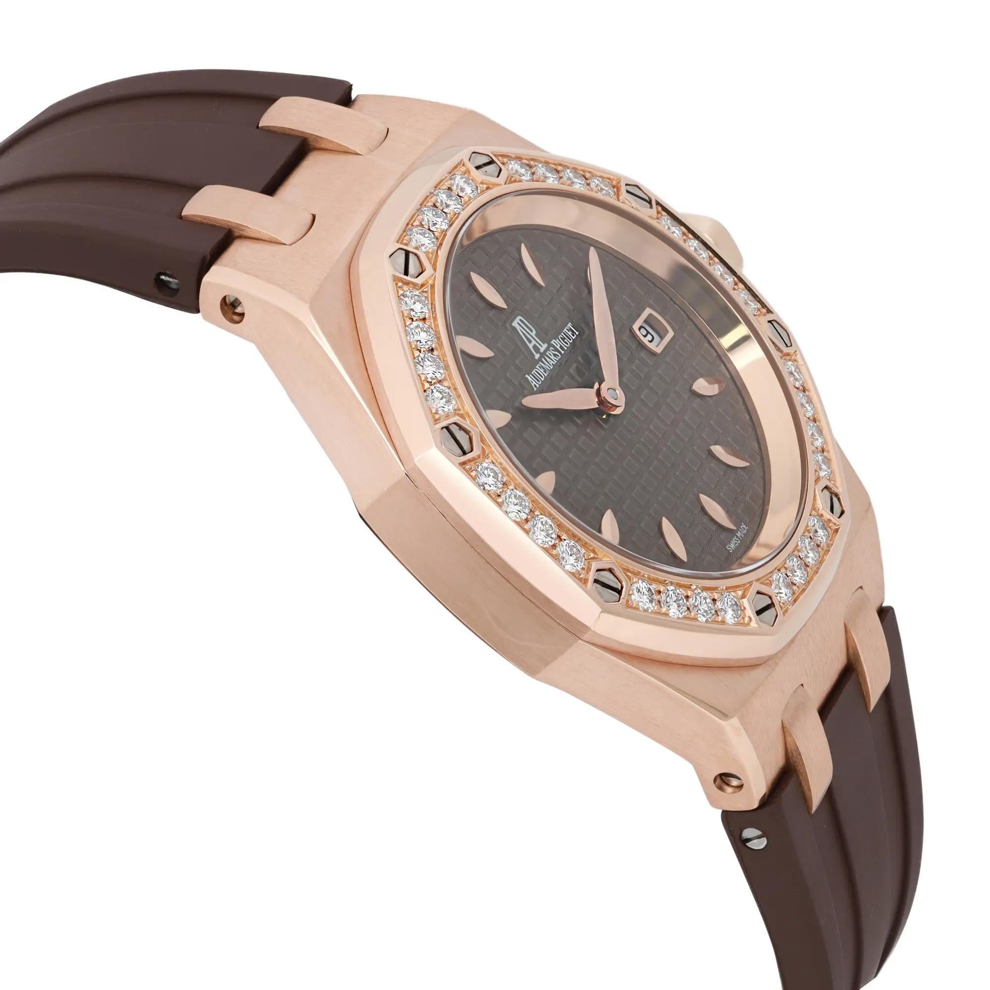 Women's Audemars Piguet Lady Royal Oak 33mm Diamond Brown Dial Ladies Watch 67621OR