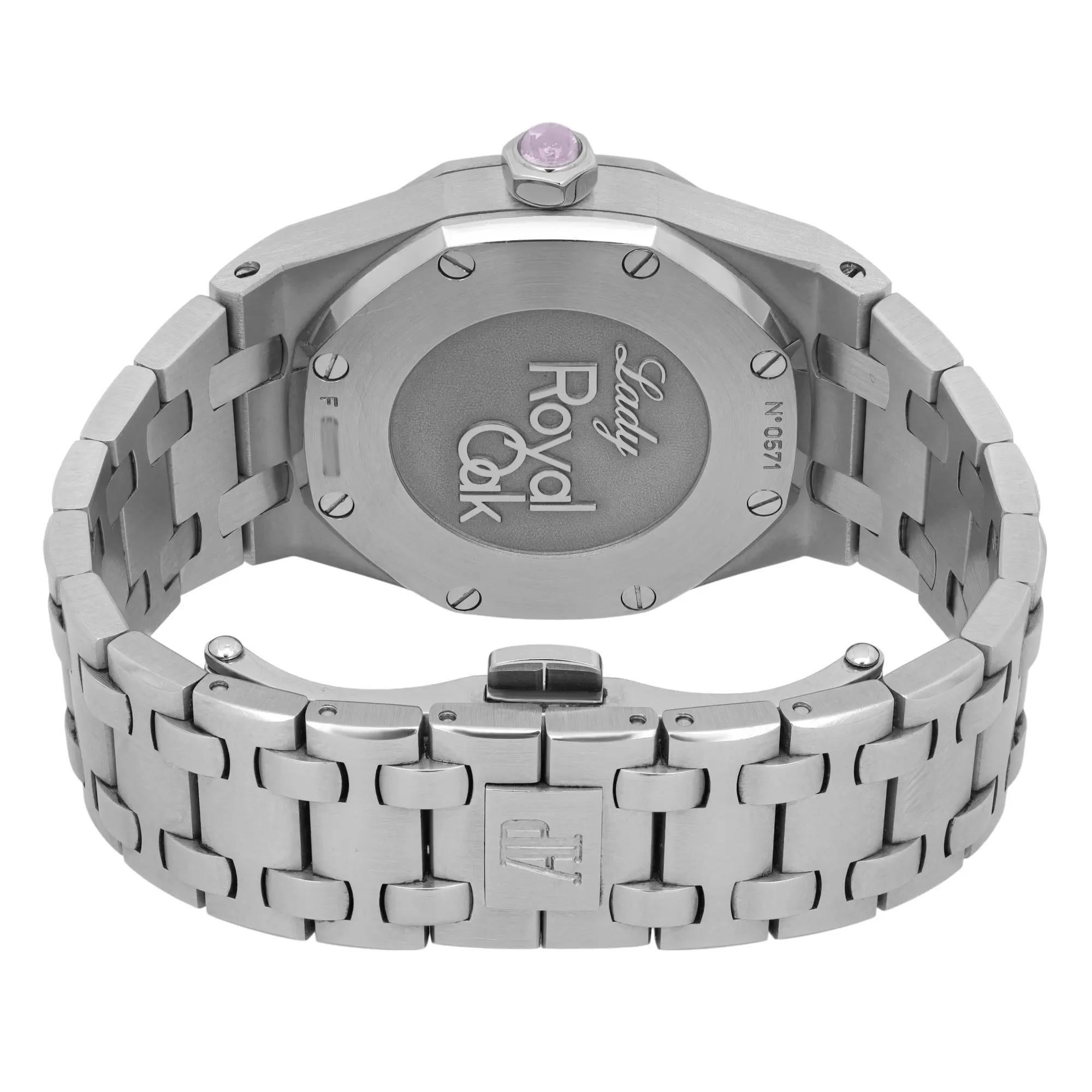 Audemars Piguet Lady Royal Oak 33mm Steel Pink Dial Diamond Bezel Watch 77321ST For Sale 1
