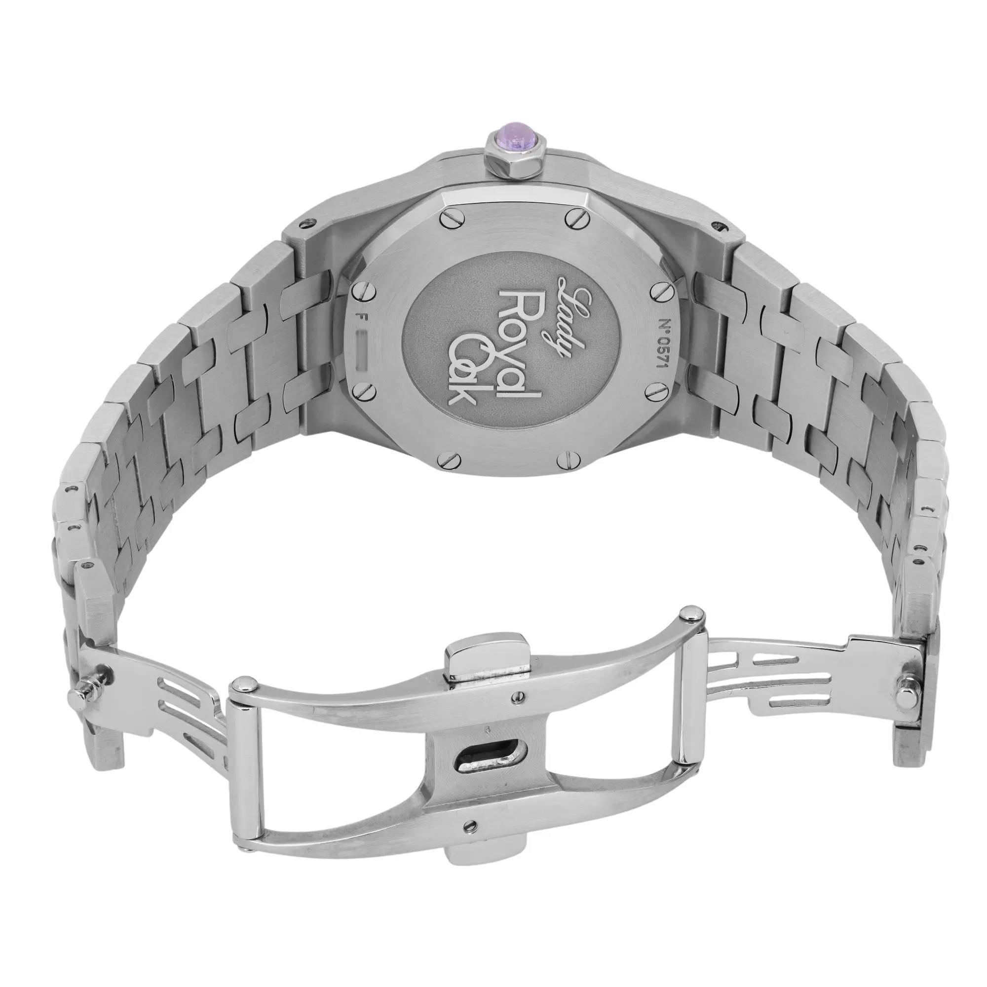 Audemars Piguet Lady Royal Oak 33mm Steel Pink Dial Diamond Bezel Watch 77321ST For Sale 2