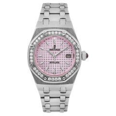 Audemars Piguet Lady Royal Oak 33mm Steel Pink Dial Diamond Bezel Watch 77321ST
