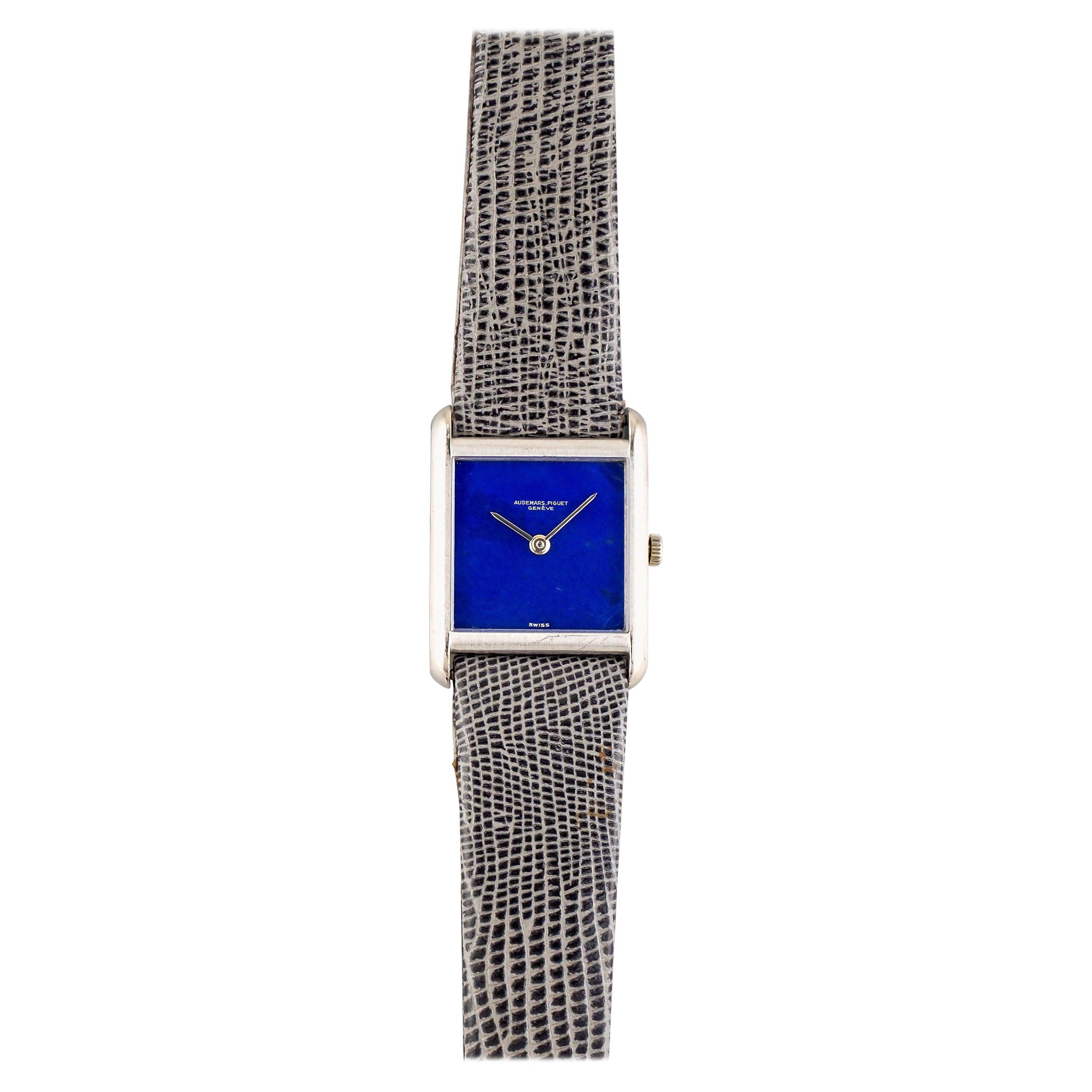 Montre Audemars Piguet en or blanc 18 carats avec cadran en lapis, années 1970