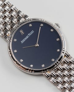 Audemars Piguet Matte Blue Dial Woven Bracelet 18k WG Quartz 1980s