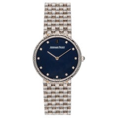 Audemars Piguet Matte Blue Dial Woven Bracelet 18k WG Quartz 1980s