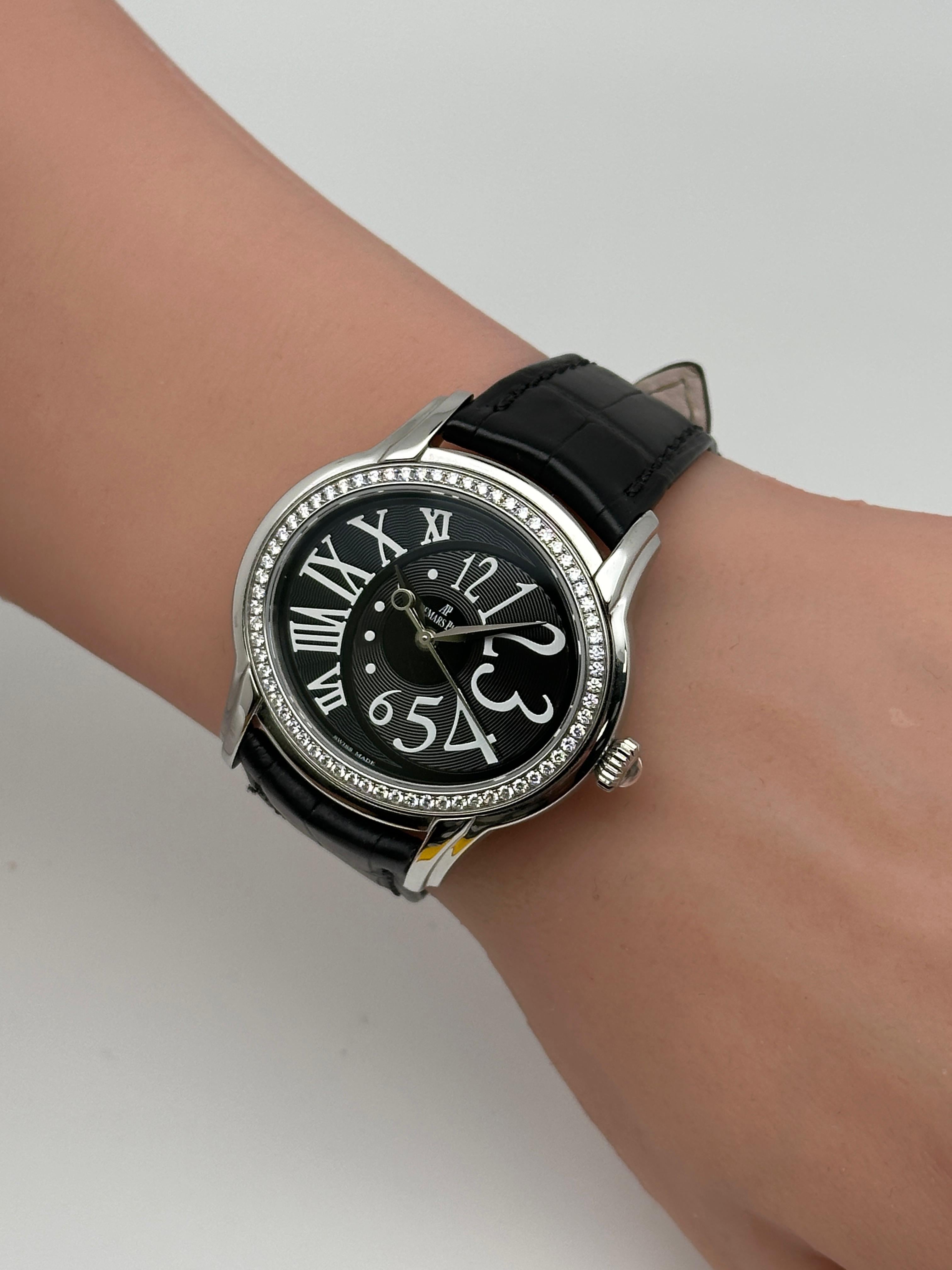 Audemars Piguet Millenary 39mm Steel Diamond Black Dial Ladies Watch 77301ST For Sale 3