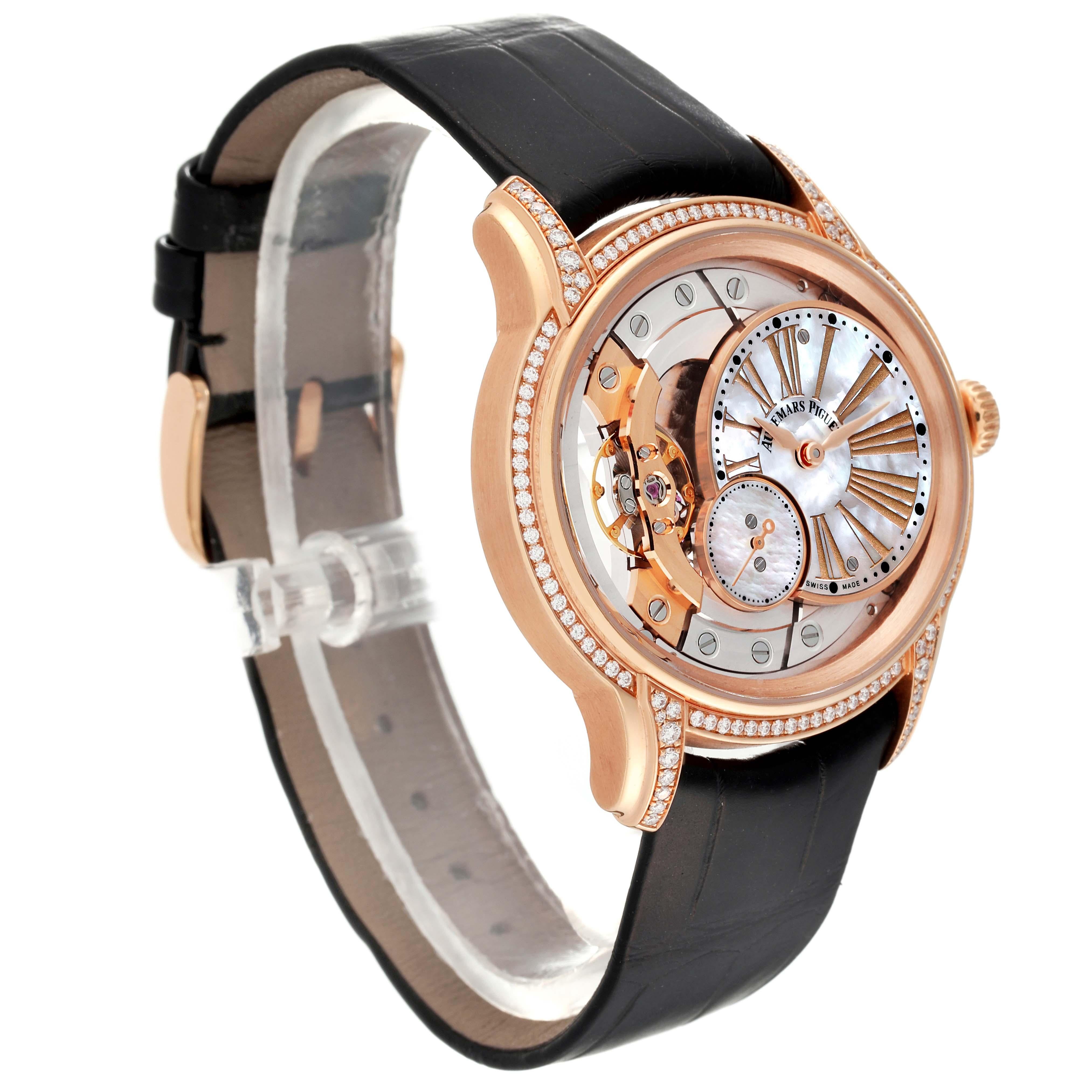 Audemars Piguet Millenary Rose Gold Mother of Pearl Diamond Ladies Watch 77247OR In Excellent Condition For Sale In Atlanta, GA