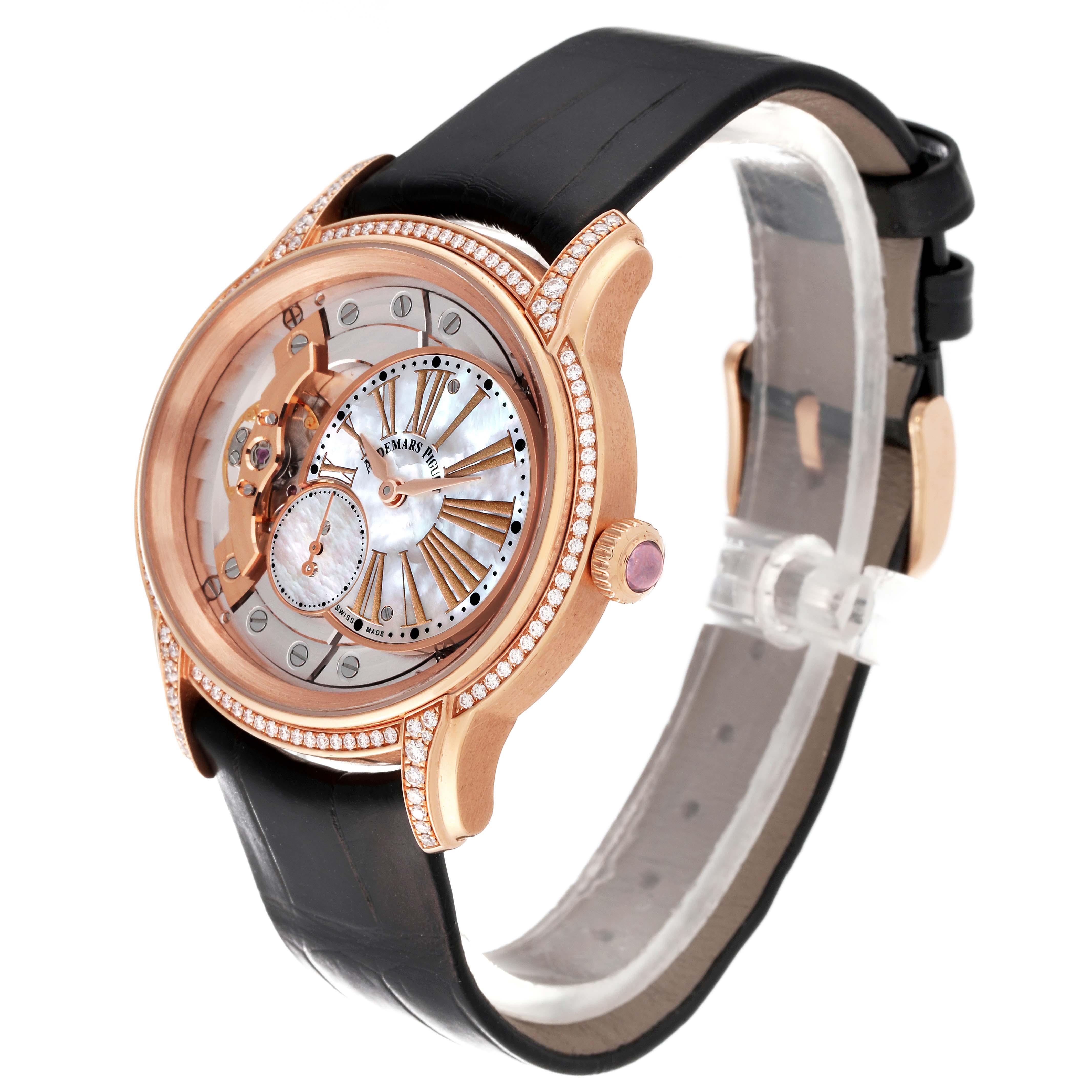 Audemars Piguet Millenary Rose Gold Mother of Pearl Diamond Ladies Watch 77247OR For Sale 2