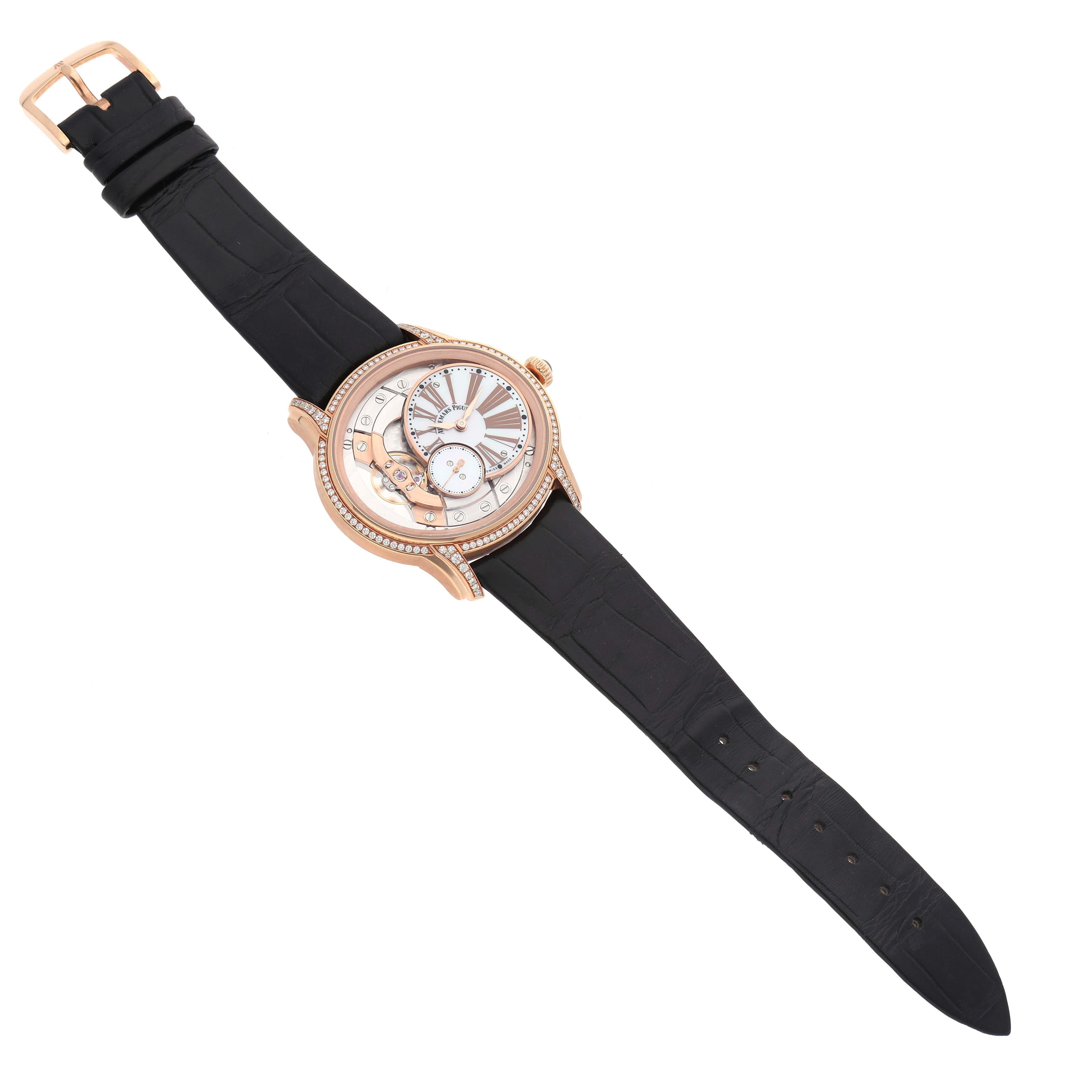 Audemars Piguet Millenary Rose Gold Mother of Pearl Diamond Ladies Watch 77247OR For Sale 3