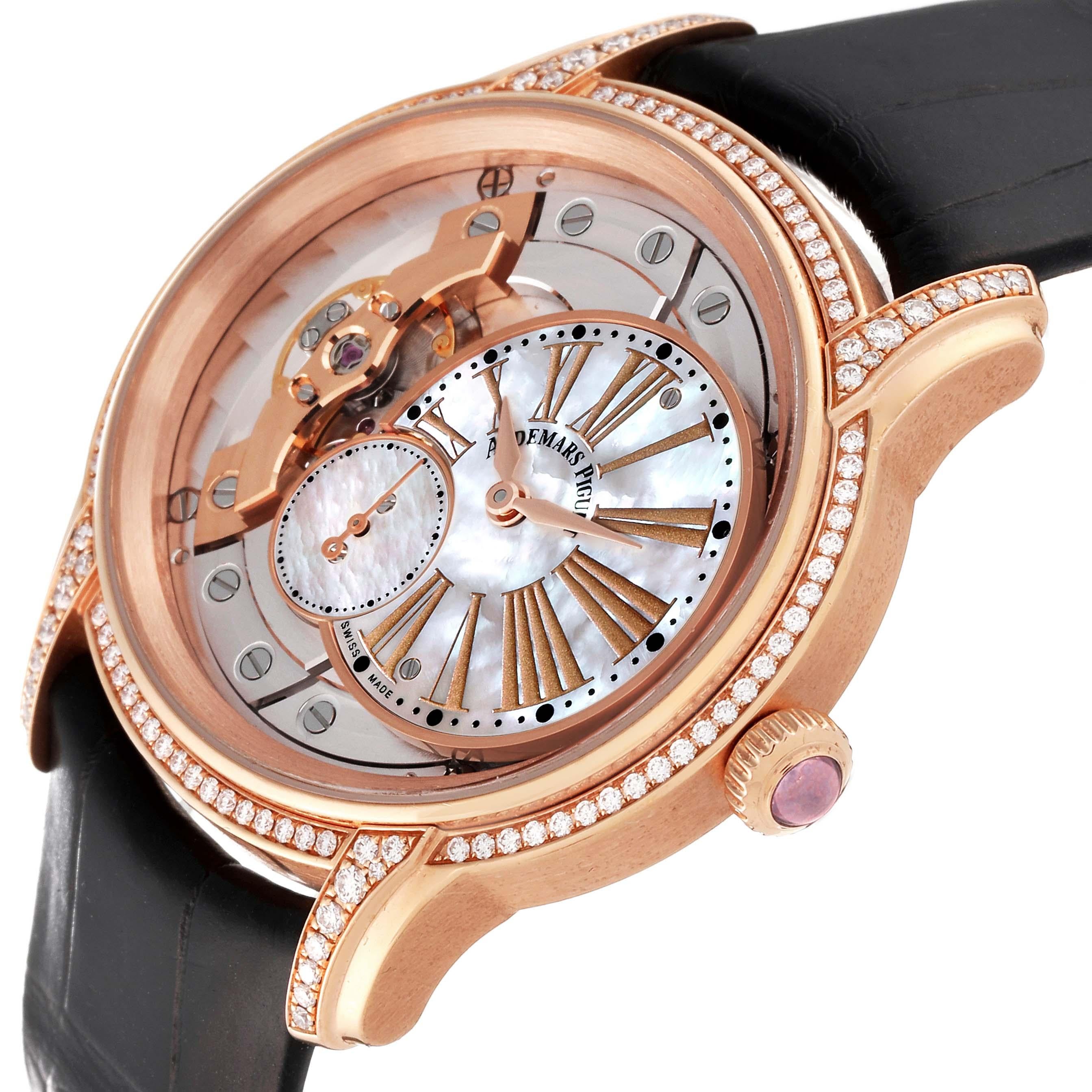 Audemars Piguet Millenary Rose Gold Mother of Pearl Diamond Ladies Watch 77247OR For Sale 4