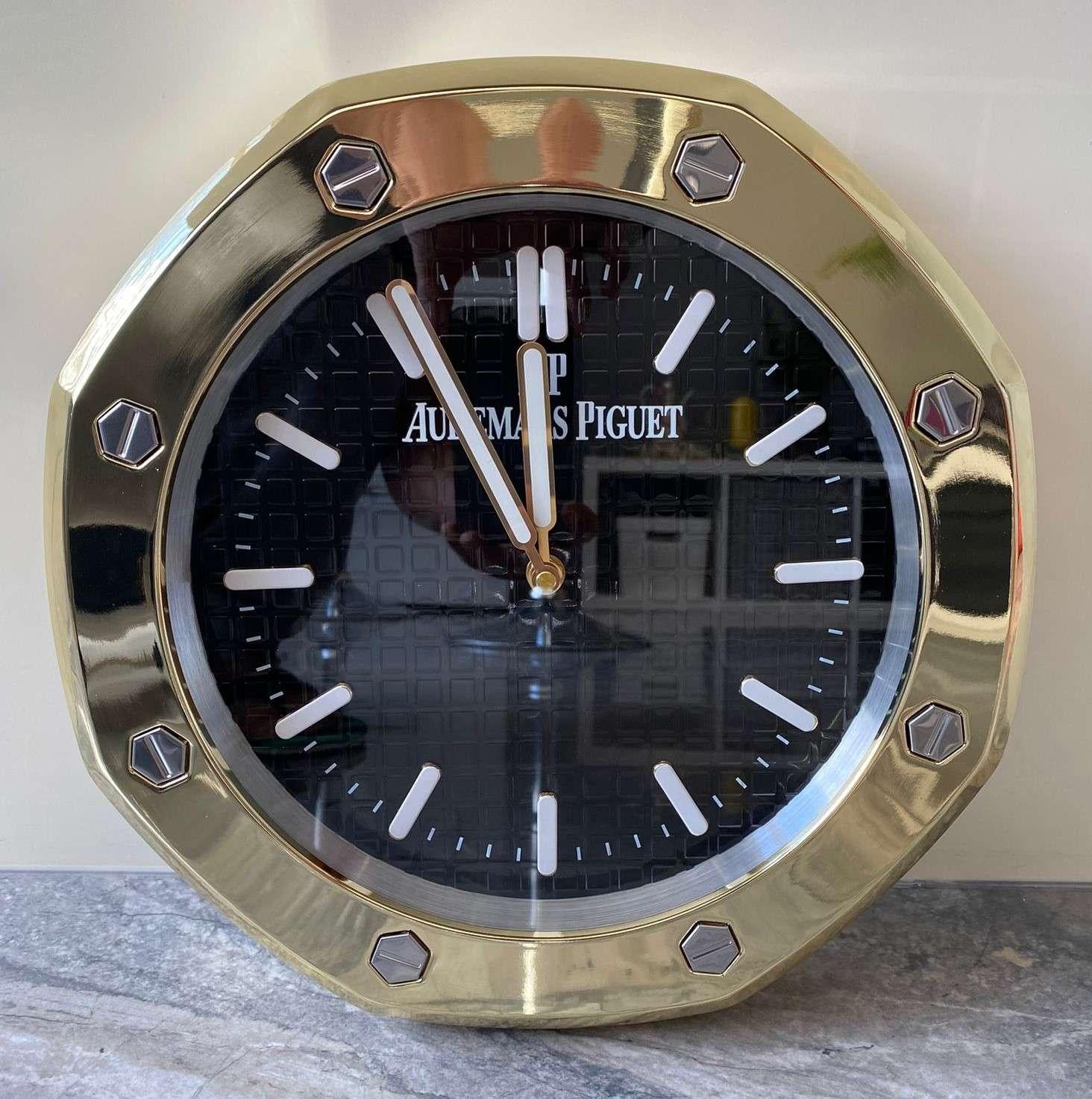 Audemars Piguet Officially Certified Chrome Gold Wall Clock  For Sale