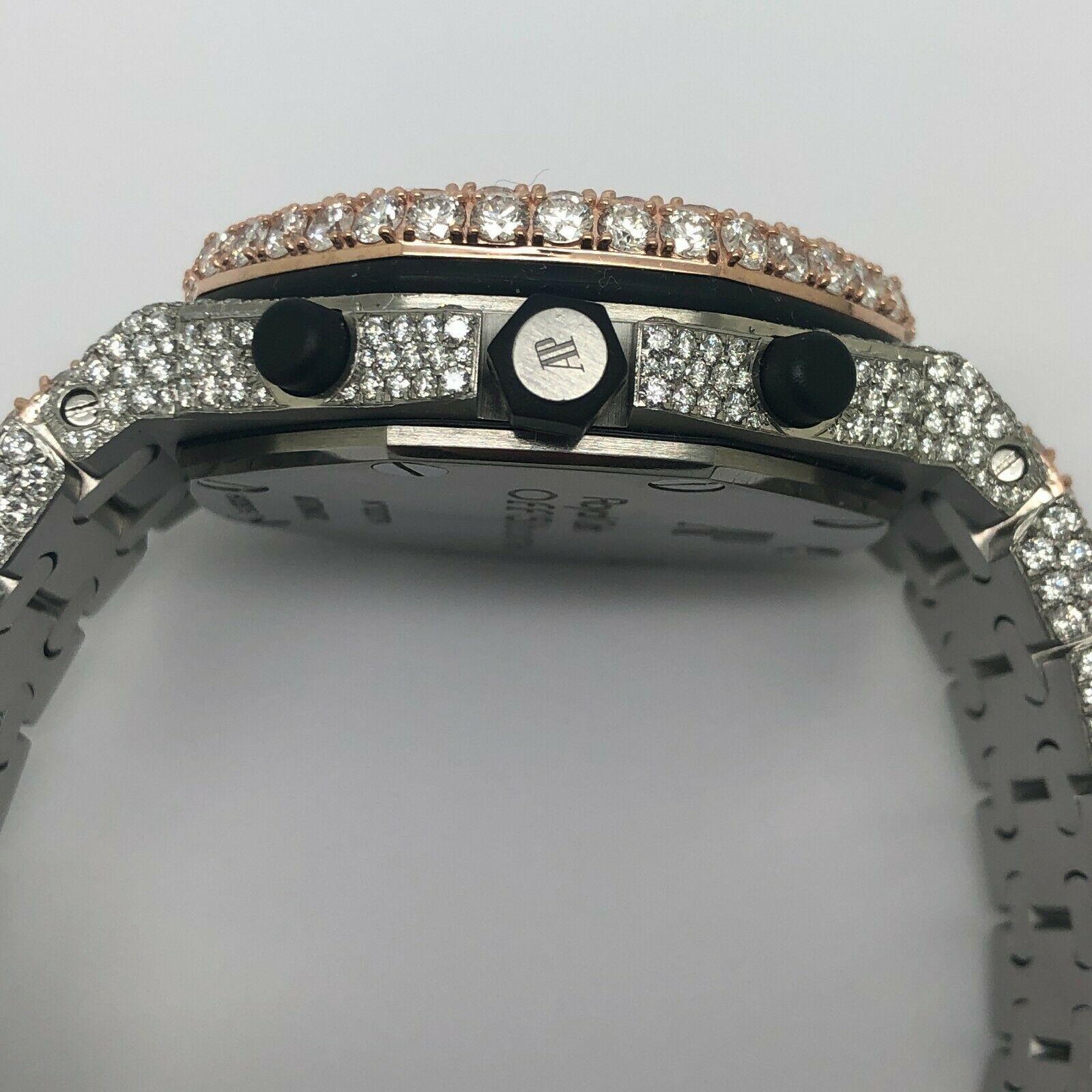 Round Cut Audemars Piguet Offshore Customized 45 Carats VVS Diamond Watch For Sale