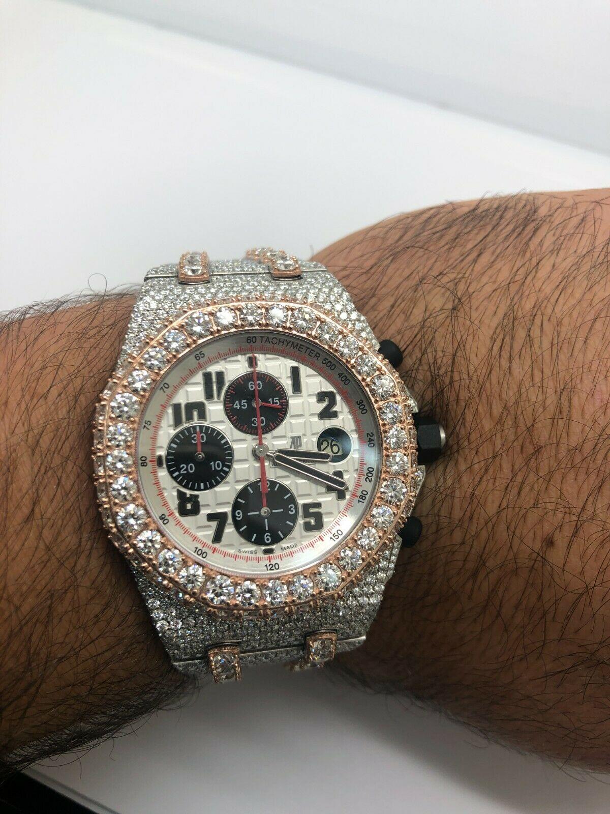 Audemars Piguet Offshore Customized 45 Carats VVS Diamond Watch In Excellent Condition For Sale In New York, NY