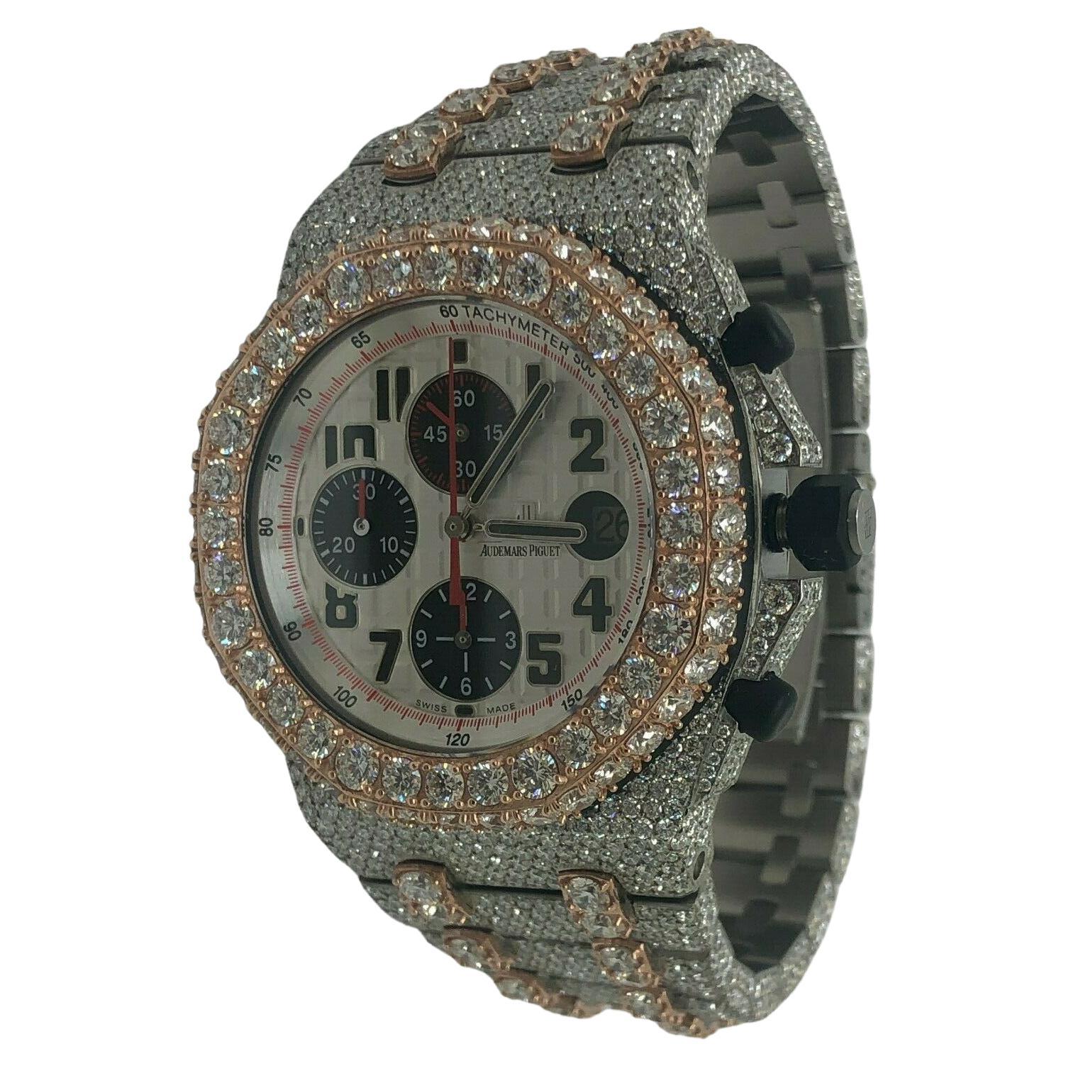 Audemars Piguet Offshore Customized 45 Carats VVS Diamond Watch For Sale