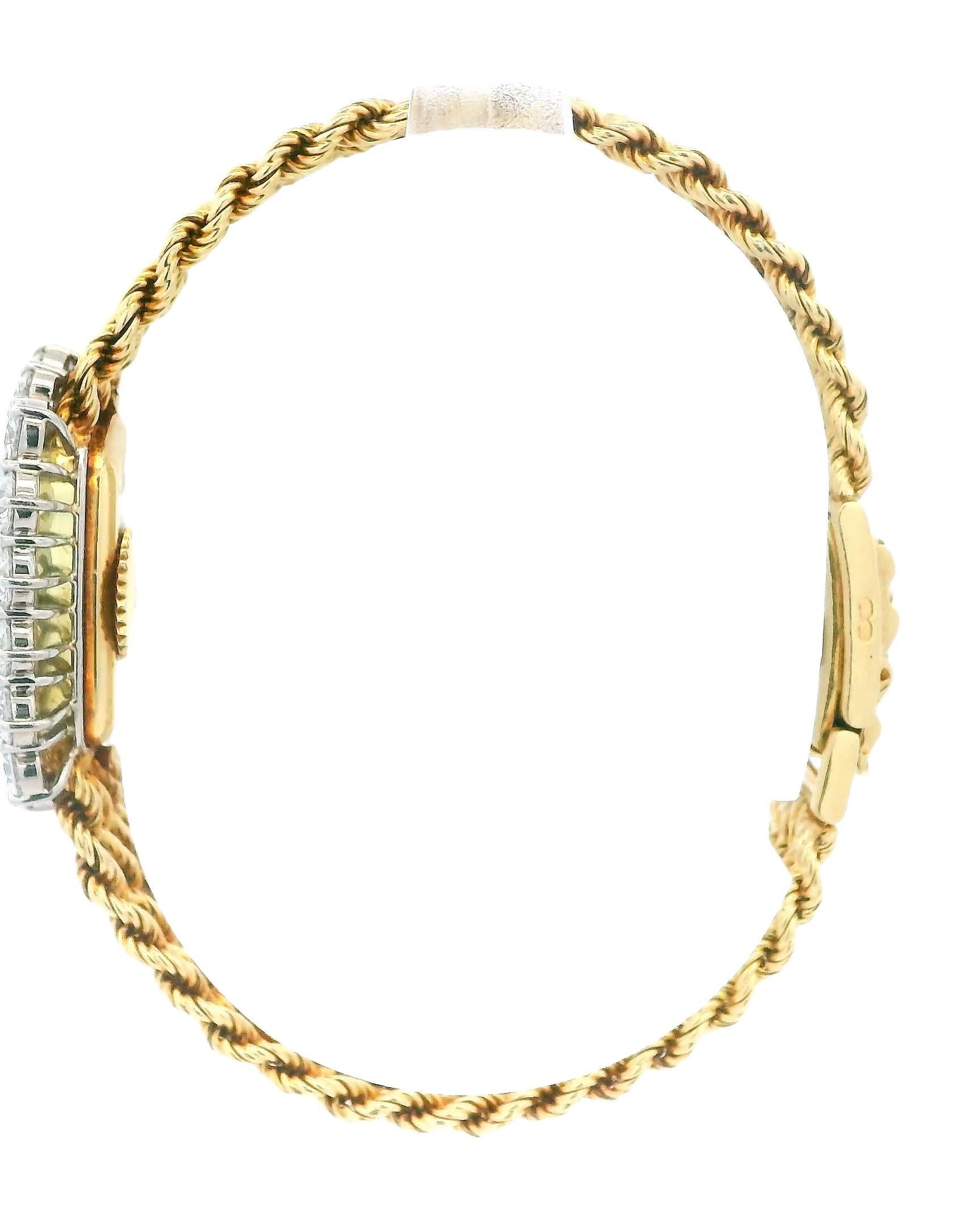 Audemars Piguet Damenuhr. 23,4 mm 18K Gelbgold Gehäuse mit Diamant-Lünette. Schwarzes Zifferblatt mit goldenen Zeigern. Armband aus 18 Karat Gelbgold mit Schmuckschließe. Passt bis zu einem Handgelenk von 6 Zoll. Saphirglas. Gehäuseboden aus 18