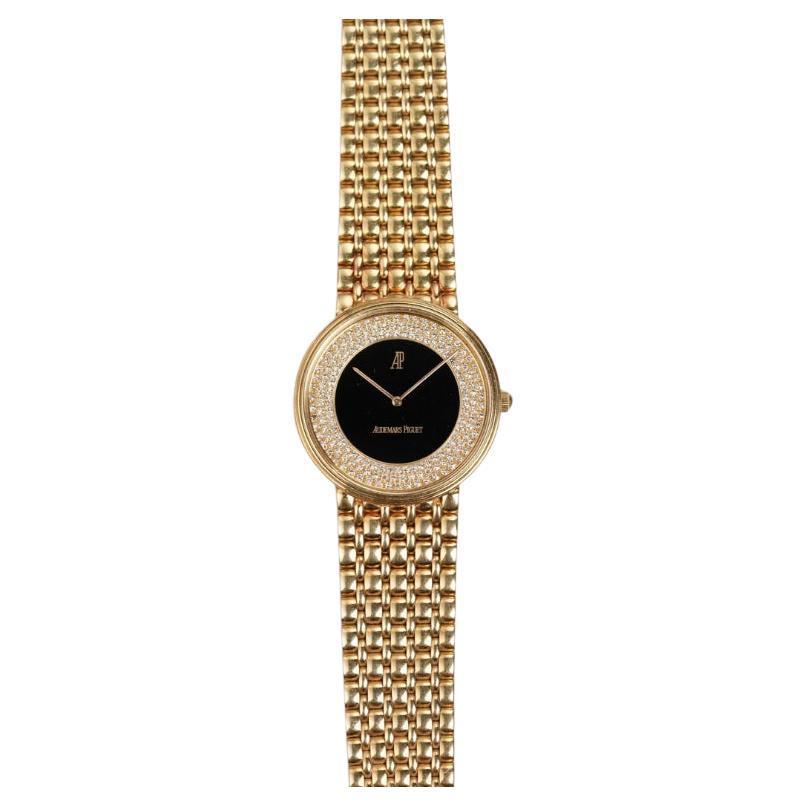 Audemars Piguet Onyx & Diamond Pave Watch in 18k yellow gold, 1991-2000 For Sale