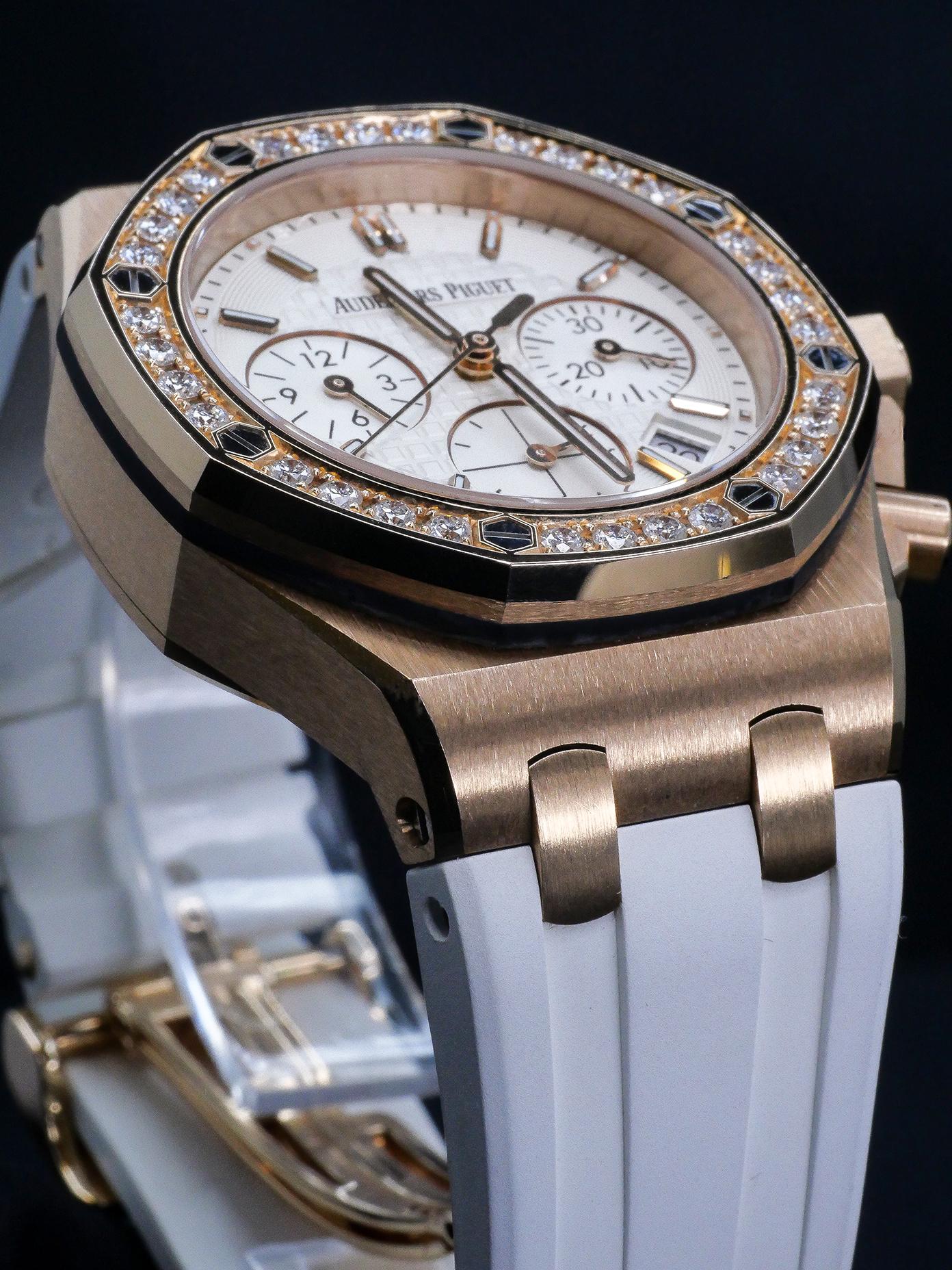 Women's Audemars Piguet pink gold Diamond Royal Oak Offshore self winding Wristwatch For Sale