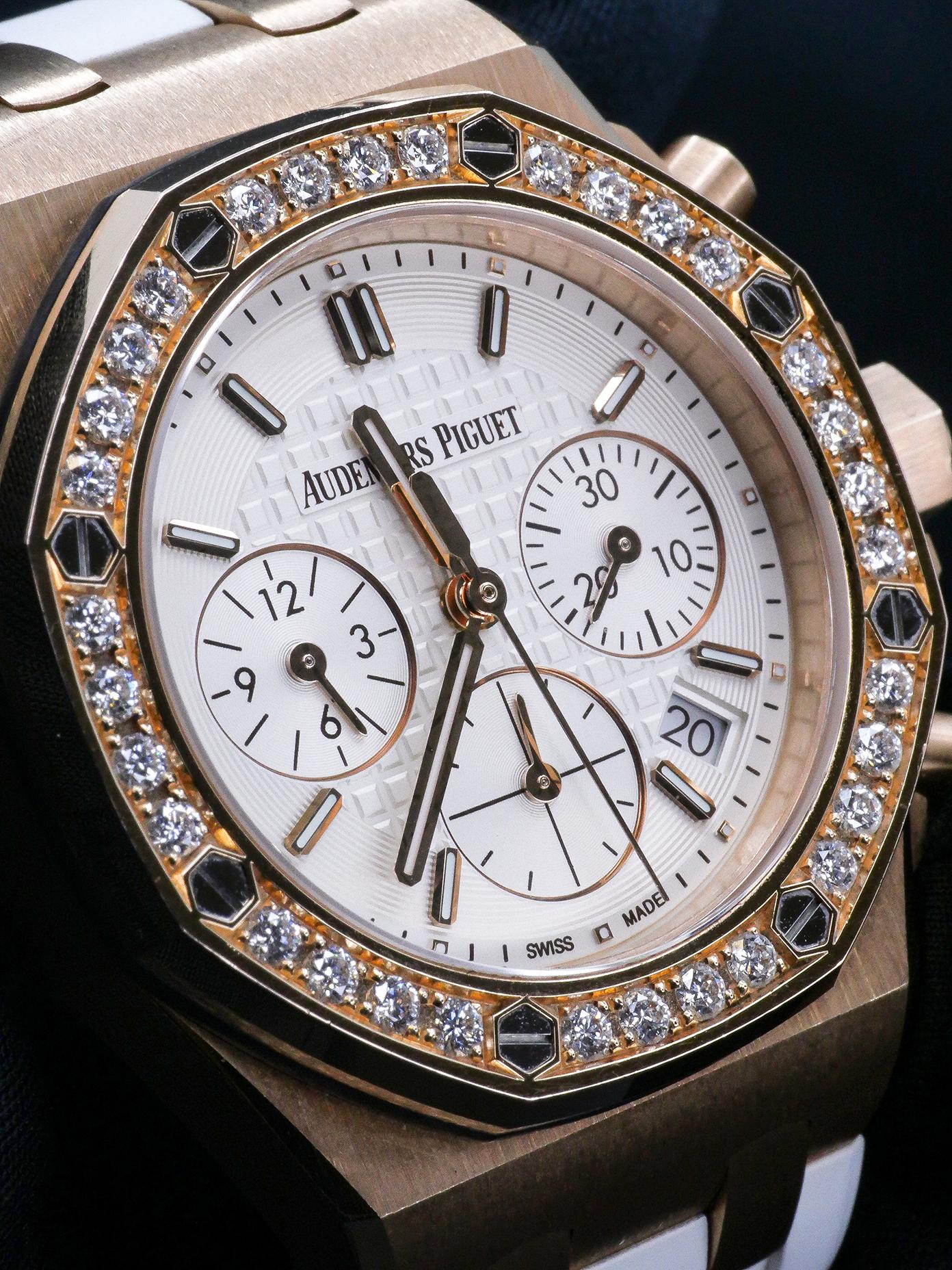 Audemars Piguet pink gold Diamond Royal Oak Offshore self winding Wristwatch For Sale 5