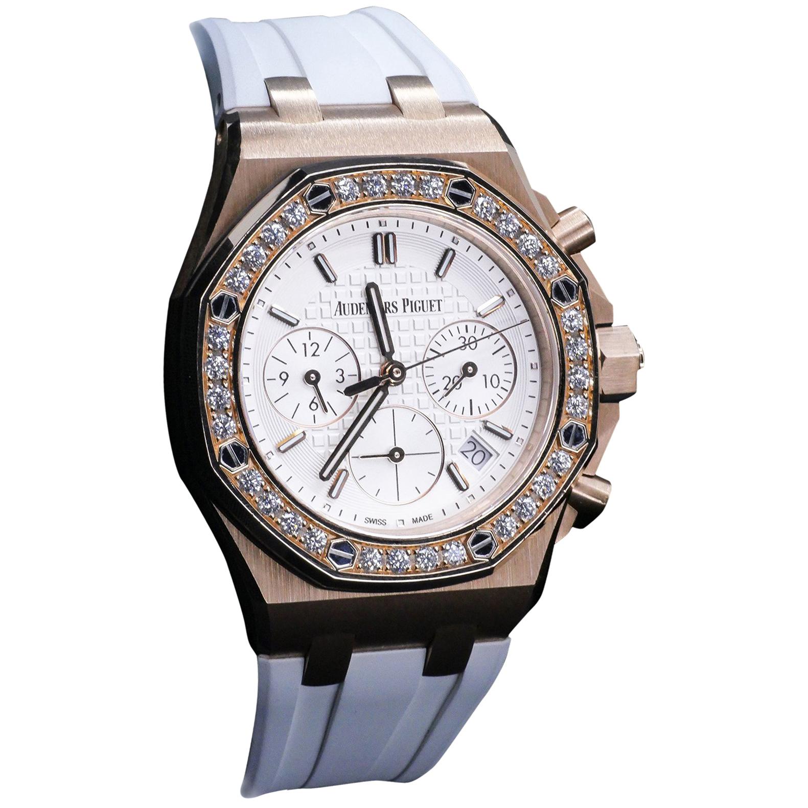 Audemars Piguet pink gold Diamond Royal Oak Offshore self winding Wristwatch For Sale