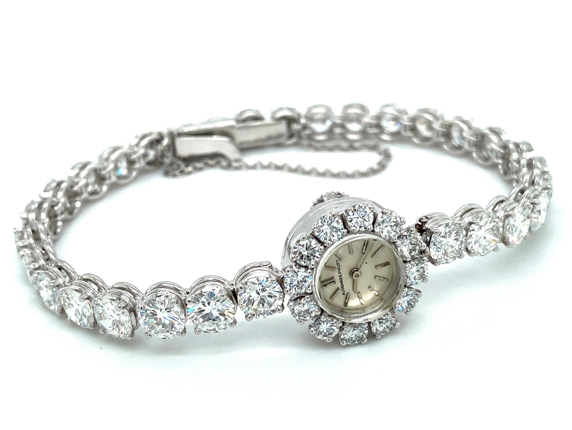 Vintage Platinum Audemars Piguet Haute Joaillerie Diamond Tennis Bracelet Watch For Sale 6