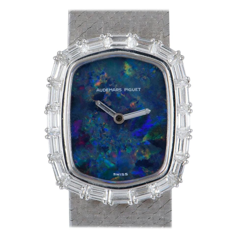 Audemars Piguet Rare Dress Watch 18 Karat White Gold Blue Opal Dial Diamond Set