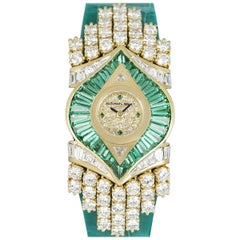 Audemars Piguet Rare Unworn Diamond & Emerald Set Dress Watch NOS Ladies 18k Yel