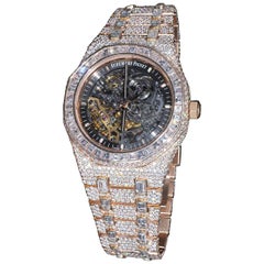 Offene Audemars Piguet Armbanduhr aus Royal Oak mit Skelett aus Roségold und Diamanten