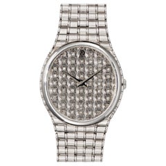 Audemars Piguet Round Bamboo Big Pave Diamond Dial 18k WG 1980s Manual Winding