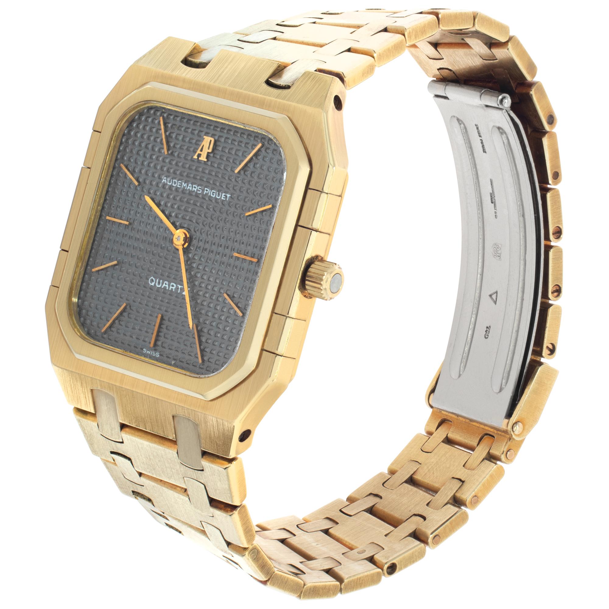Audemars Piguet Jumbo Royal Oak Rectangular in 18k yellow gold. Quartz. Measures 35mm long (lug to lug) by 32mm wide. With service box. Ref 6005BA. Fine Pre-owned Audemars Piguet Watch.

 Certified preowned Dress Audemars Piguet Royal 6005BA watch