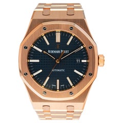 Audemars Piguet Royal Oak 15400OR Blue Dial 18K Rose Gold Mens Watch Box Papers