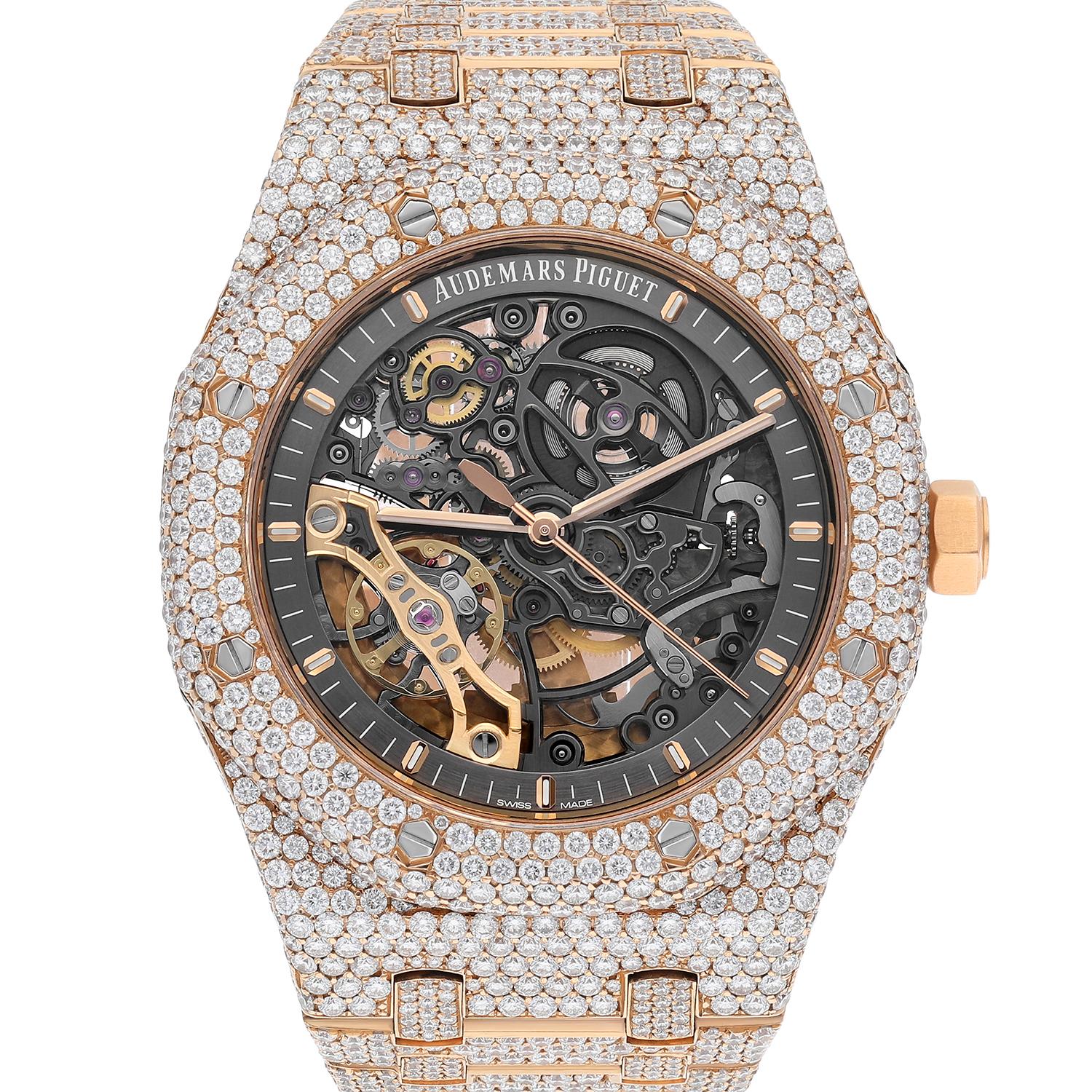 Modern Audemars Piguet Royal Oak 15407OR.OO.1220OR.01 Double Balance Wheel Iced Out For Sale