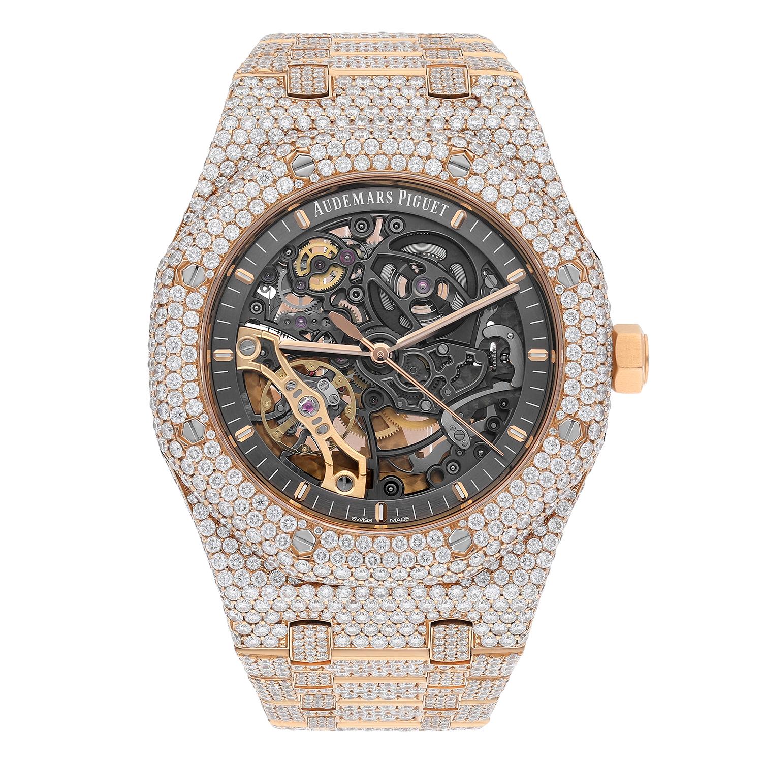 Audemars Piguet Royal Oak 15407OR.OO.1220OR.01 Double Balance Wheel Iced Out In Excellent Condition For Sale In New York, NY