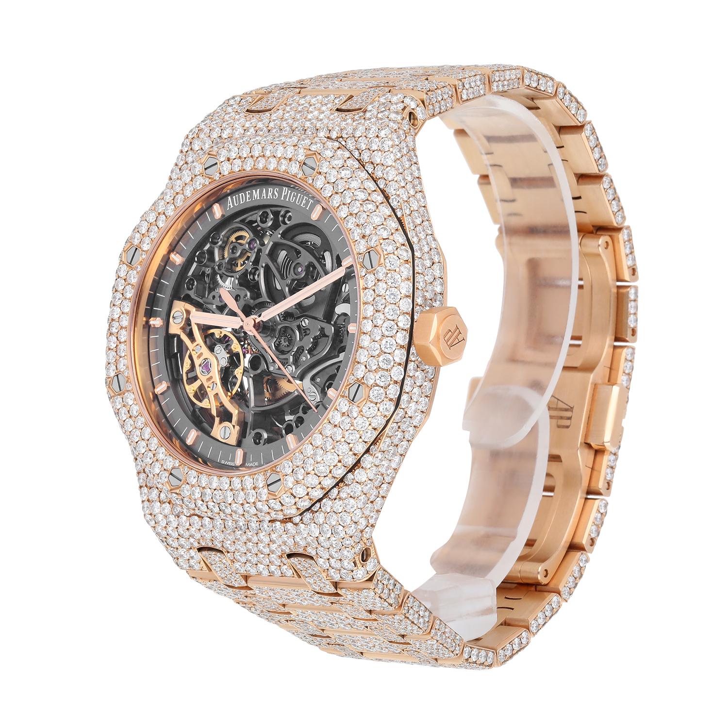 Women's or Men's Audemars Piguet Royal Oak 15407OR.OO.1220OR.01 Double Balance Wheel Iced Out For Sale
