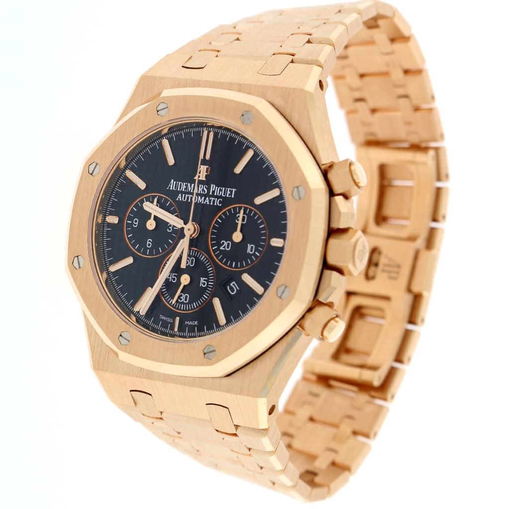 Audemars Piguet Royal Oak 18 Karat Gold Black Dial Chronograph Automatic Watch For Sale 3