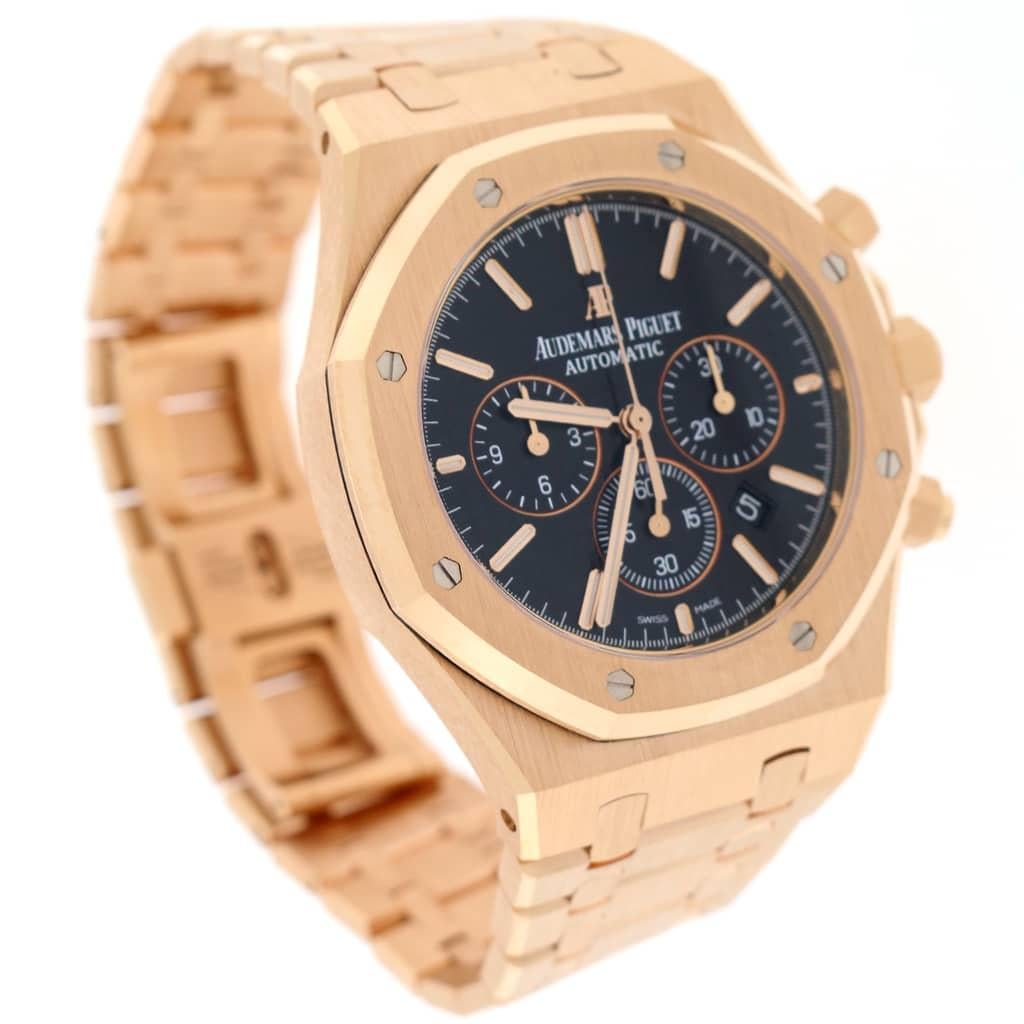 Audemars Piguet Royal Oak 18 Karat Gold Black Dial Chronograph Automatic Watch For Sale 4