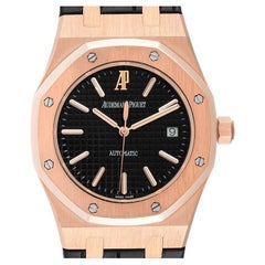 Audemars Piguet Royal Oak 18k Rose Gold Black Dial Watch 15300OR Box Papers