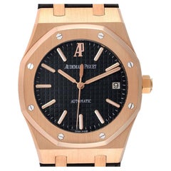 Audemars Piguet Royal Oak 18k Rose Gold Black Dial Watch 15300OR Box Papers