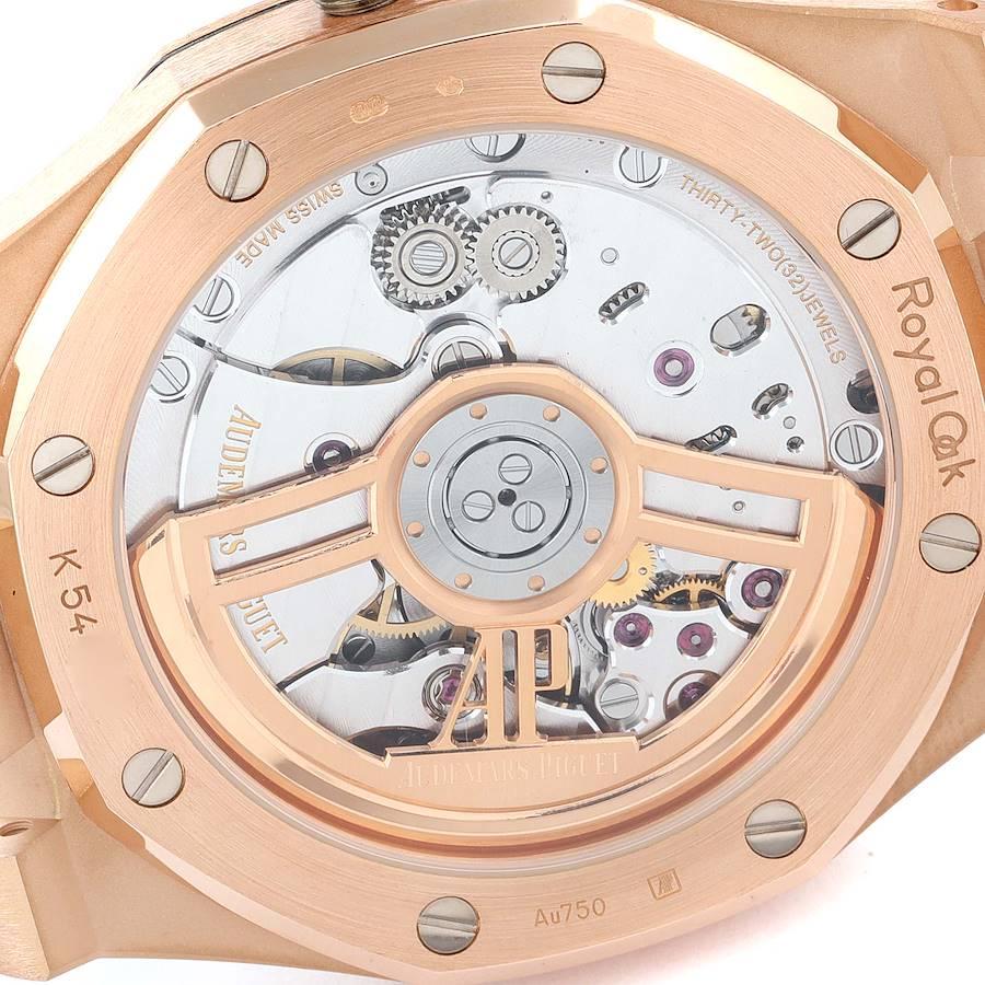 Audemars Piguet Royal Oak 18k Rose Gold Black Dial Watch 15500OR Box Papers In Excellent Condition For Sale In Atlanta, GA