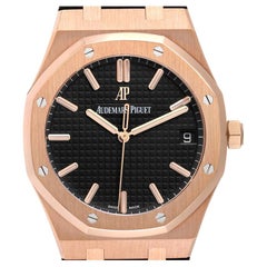 Audemars Piguet Royal Oak 18k Rose Gold Black Dial Watch 15500OR Box Papers