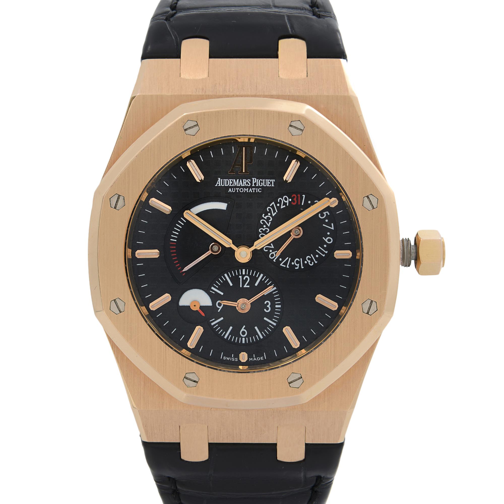 Pre Owned Audemars Piguet Royal Oak 18k Rose Gold Dual Tome Men Watch 26120OR.OO.D002CR.01. G- Series. The watch was produced between 2008-2010. This Beautiful Timepiece is Powered by Mechanical (Automatic) Movement And Features: 18k Rose Gold Case