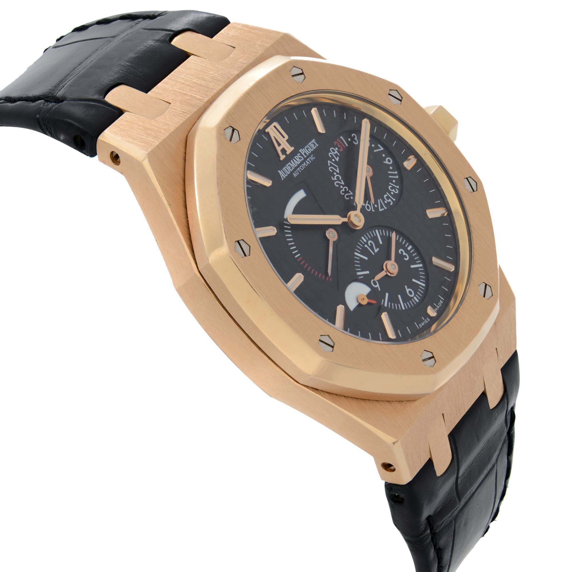 Audemars Piguet Royal Oak 18k Rose Gold Dual Time Men Watch 26120OR.OO.D002CR.01 In Excellent Condition In New York, NY