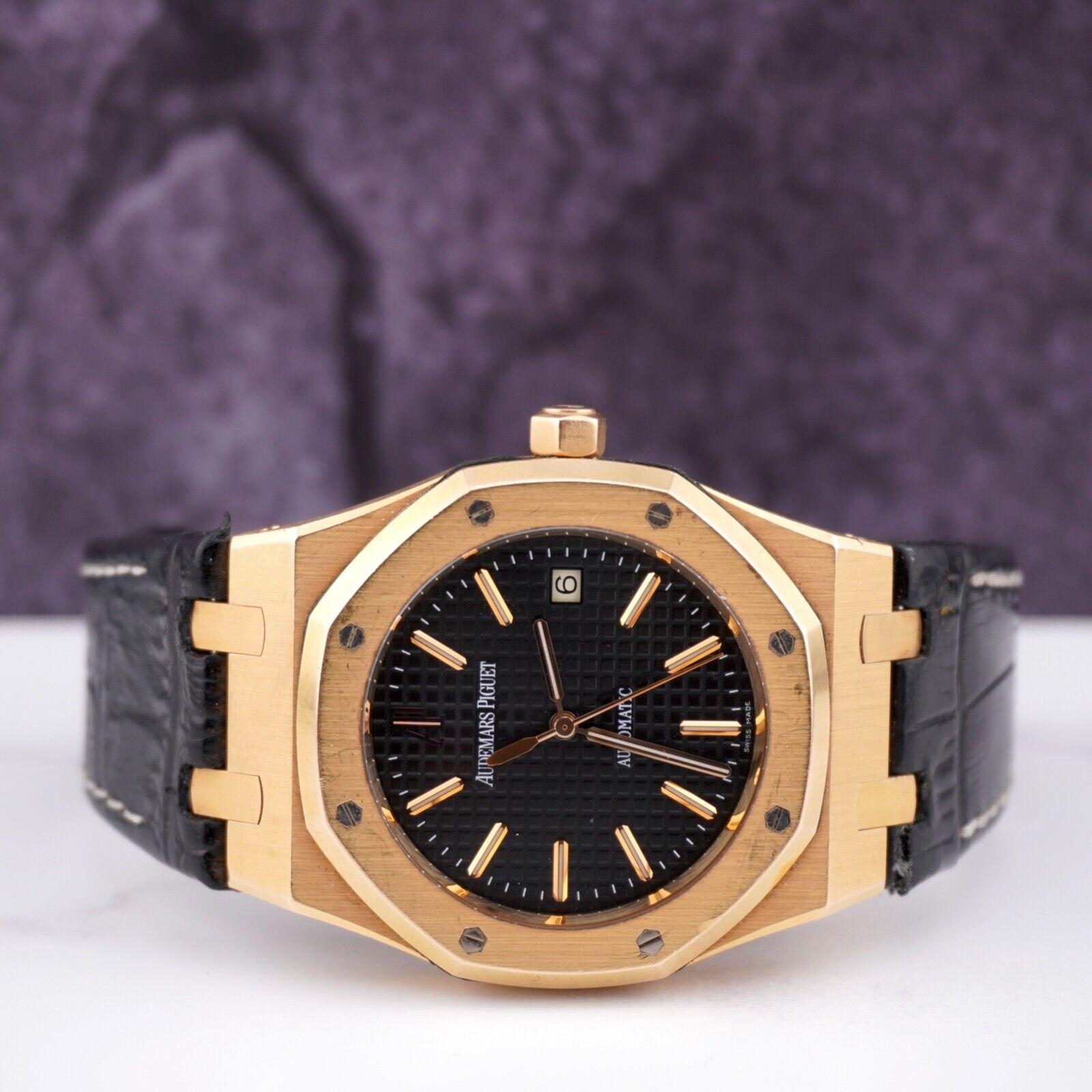 Audemars Piguet Royal Oak Jumbo 39mm Watch. A Pre-owned Watch w/ Original Box. Watch is 100% Authentic and Comes with Authenticity Card. Watch Reference is 15300OR and is in Great Condition (See Pictures). The dial color Black and material is 18k
