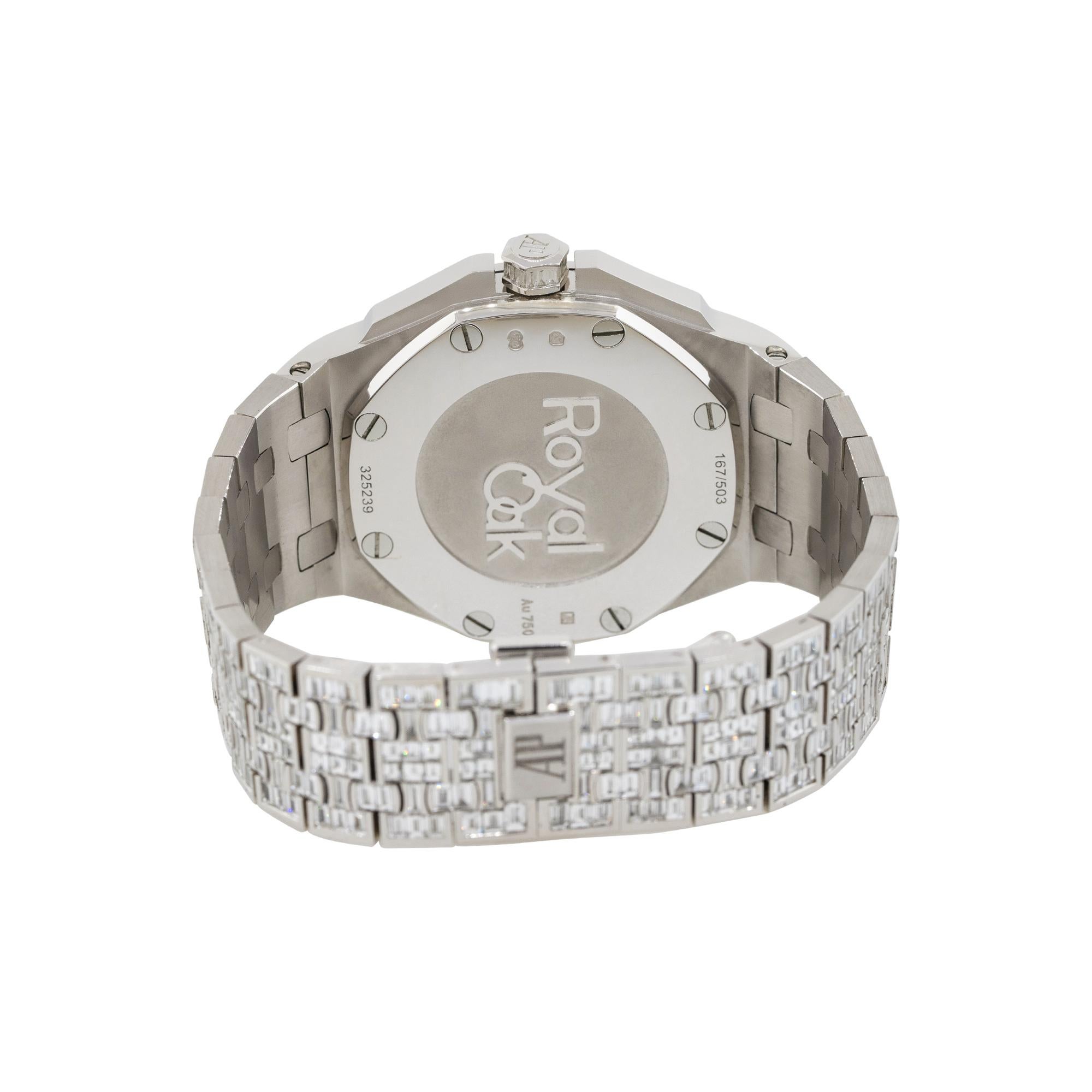 Baguette Cut Audemars Piguet Royal Oak 18k White Gold Chandelier All Baguette Diamond Watch