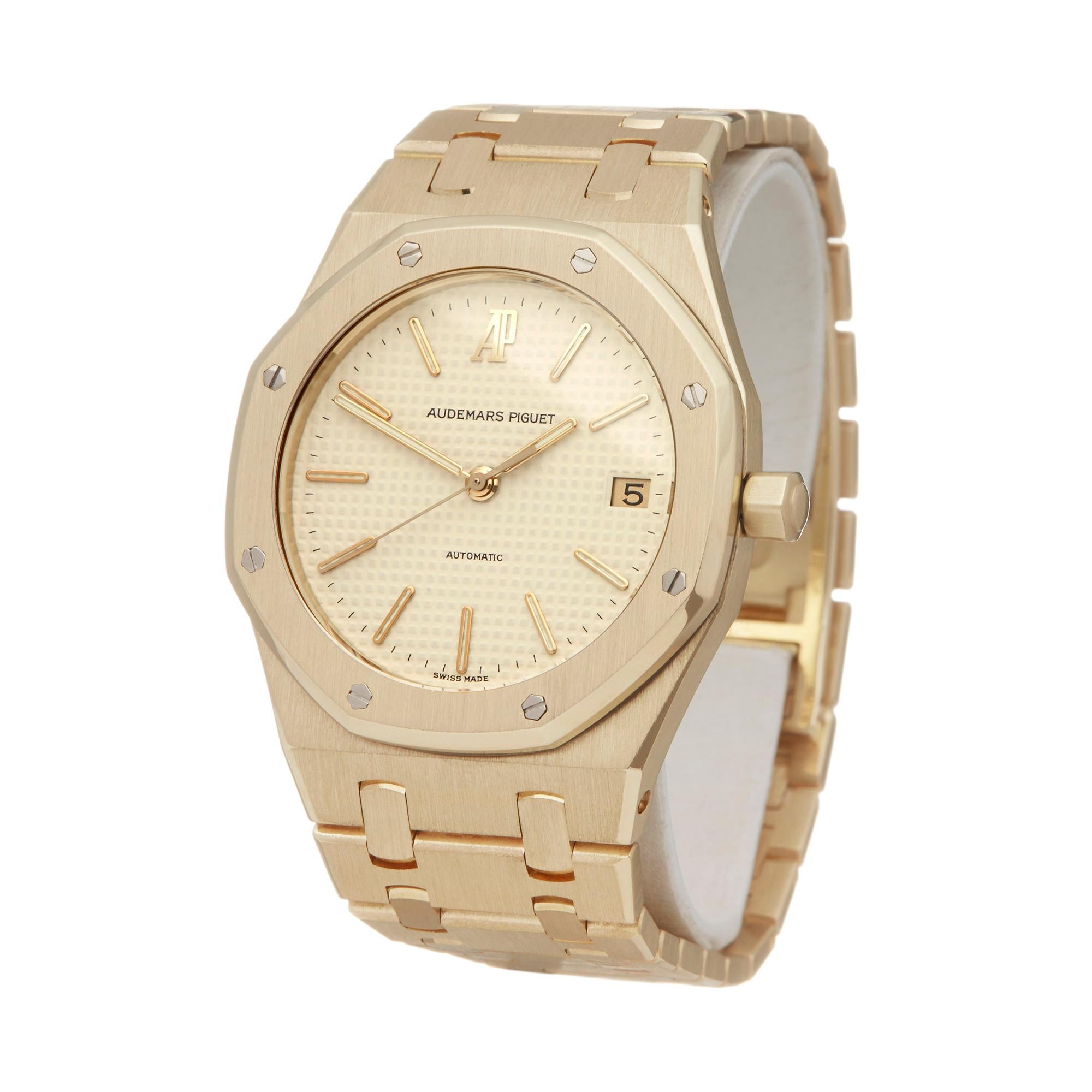 Ref: W5438
Manufacturer: Audemars Piguet
Model: Royal Oak
Model Ref: 14790
Age: Circa 1980's
Gender: Mens
Complete With: Box Only
Dial: Cream Baton
Glass: Sapphire Crystal
Movement: Automatic
Water Resistance: To Manufacturers Specifications
Case: