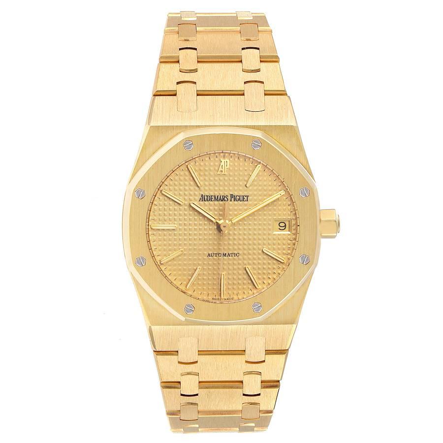 Audemars Piguet Royal Oak 18k Yellow Gold Mens Watch 14790BA. Automatic self-winding movement. 18k yellow gold case 36.0 mm in diameter. 18k yellow gold bezel punctuated with 8 signature screws. Scratch resistant sapphire crystal. Gold Tapisserie