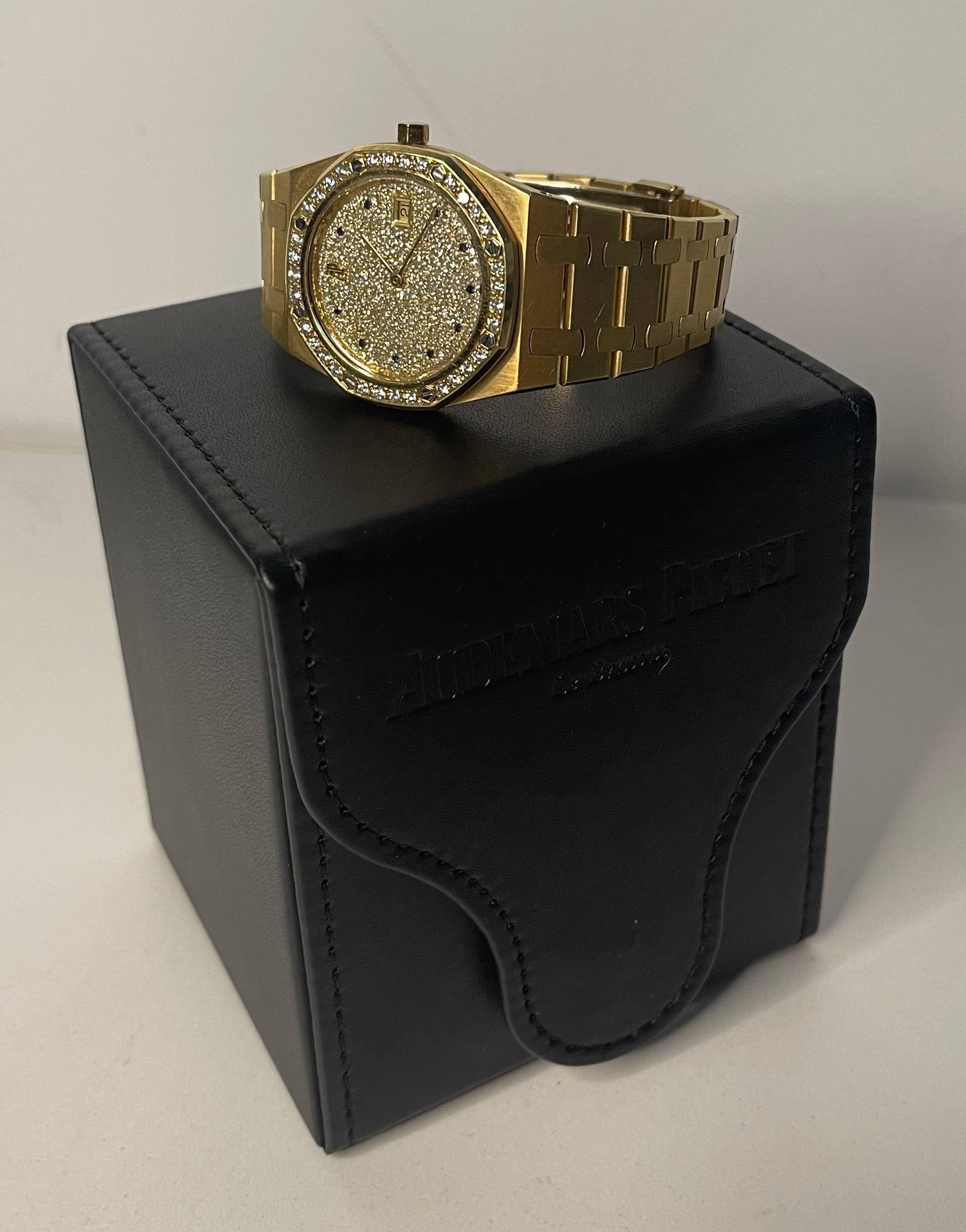 Round Cut Audemars Piguet Royal Oak 18KYG Watch w/ Rare Diamond & Sapphire Dial For Sale