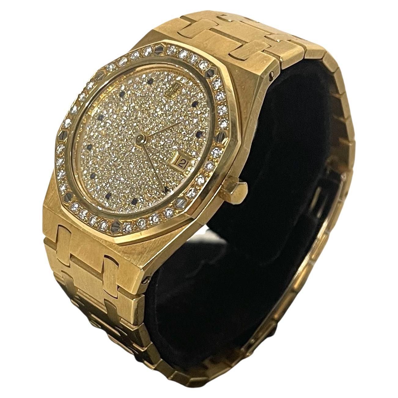 Audemars Piguet Royal Oak 18KYG Watch w/ Rare Diamond & Sapphire Dial For Sale