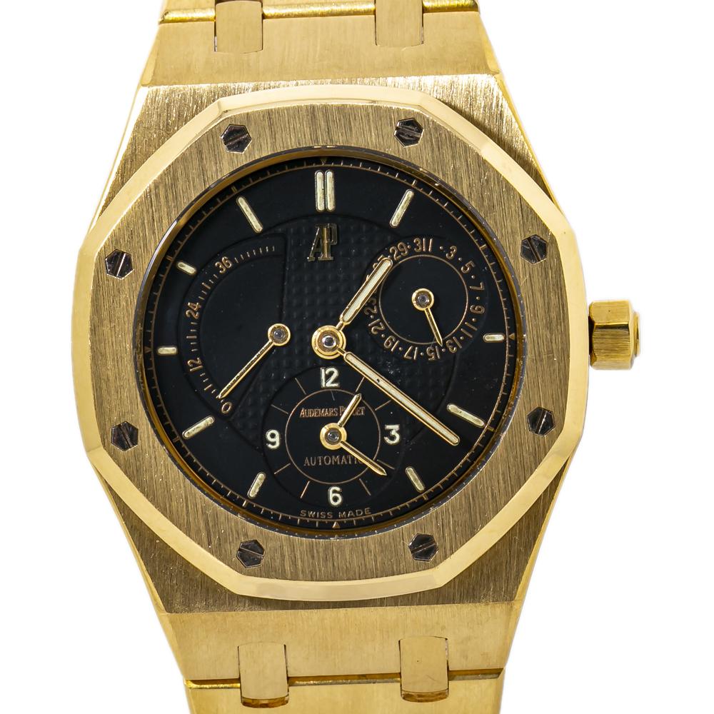 Audemars Piguet Royal Oak 25730BA Dual Time 18K Gold Black Dial Mens Watch 36mm